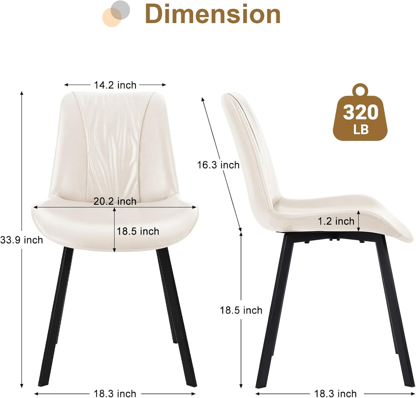 Upholstered Dining Chairs Set of 2, Modern Kitchen & Dining Room Chairs, Faux Leather, Sturdy Metal Legs, for Living Room, Cafe & Restaurant- White