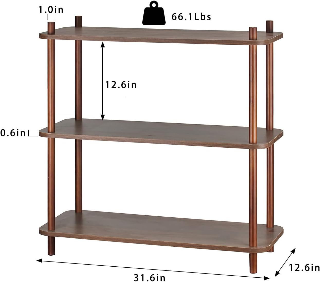 3 Tier Vintage Bookcase with Wood Frame Easy Assemble Construct for Hallway,Entryway Side Table with Storage Shelves Home Office in Living Room (31.5 in)