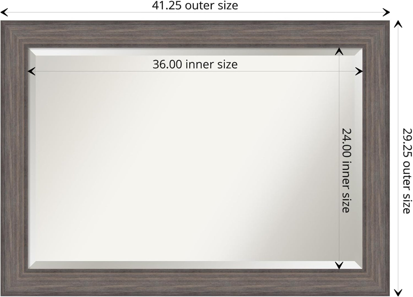 Amanti Art Grey Wall Mirror 29x41 Country Barnwood Rectangle Bathroom Mirror for Wall Decor Living Room, Large Rustic Farmhouse Wood Frame, Hangs Horizonally and Vertically, Bathroom Decor, Beveled