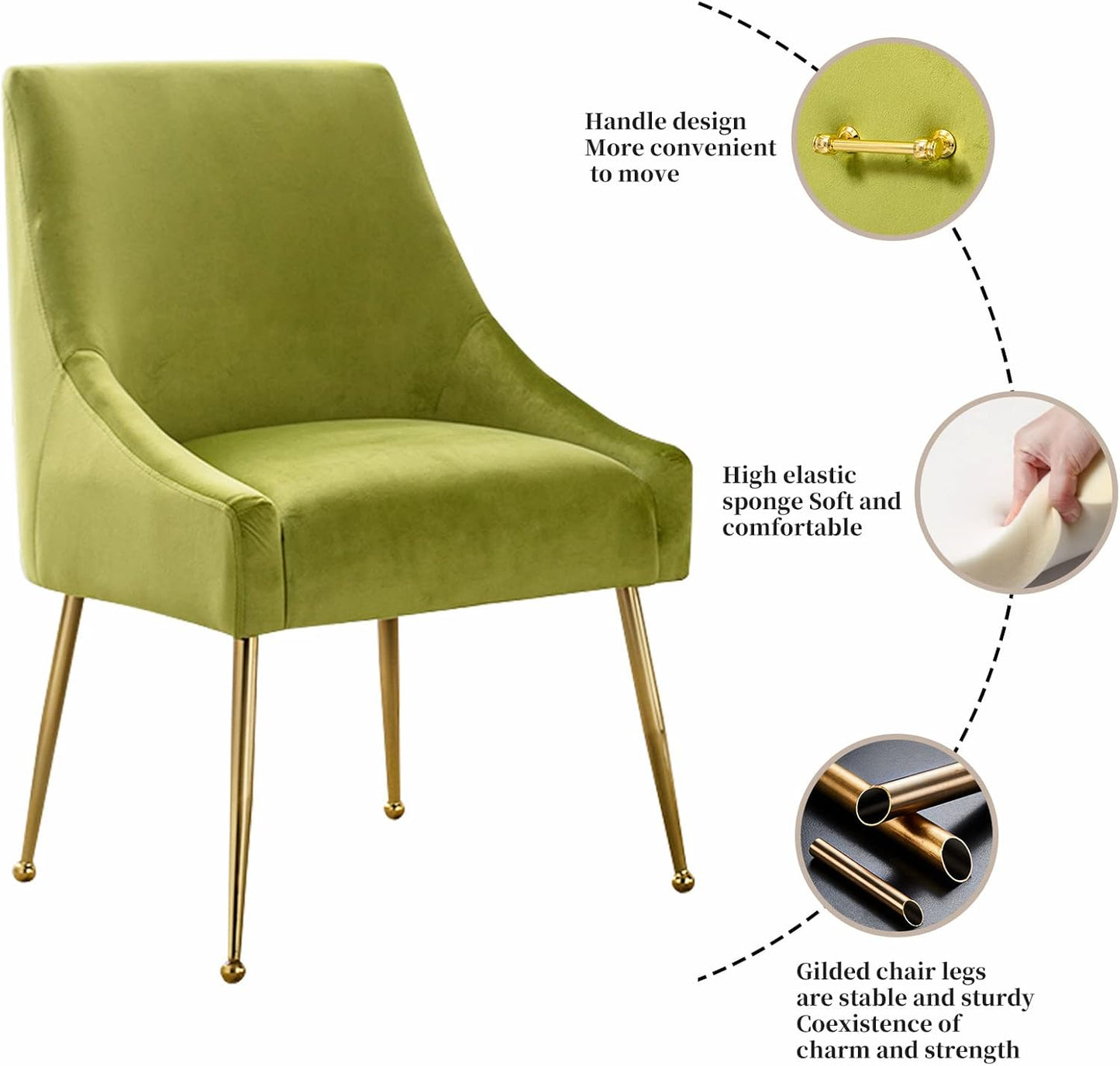 Velvet Dining Chairs, Furniture Collection Modern Contemporary Upholstered with Polished Gold Metal Legs, Set of 4(Yellow Green)