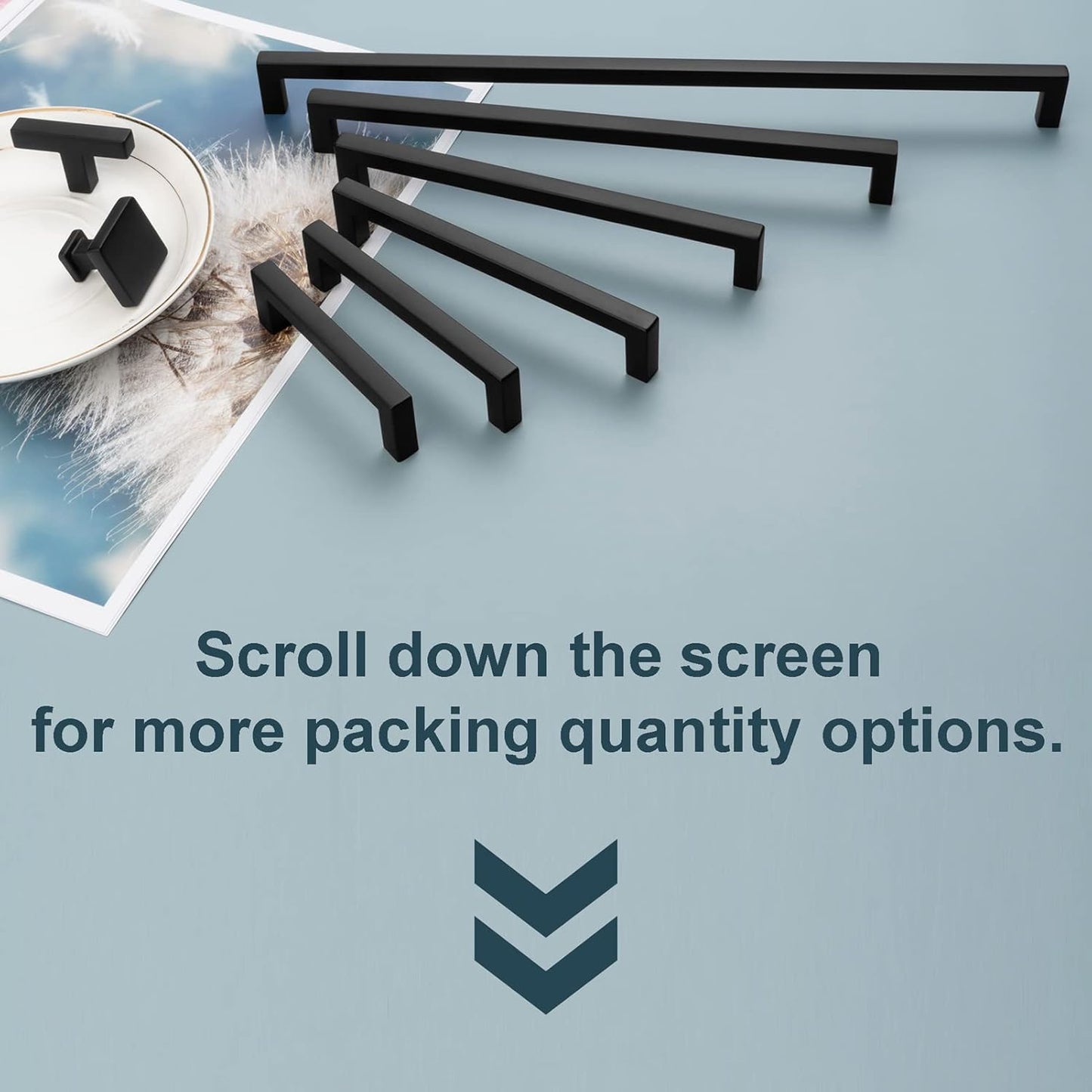 KOOFIZO Solid Square Bar Cabinet Handle - Black Furniture Pull, 12.6 Inch/320mm Screwhole Distance, Pack of 5 for Kitchen Cupboard Door, Bedroom Dresser Drawer, Bathroom Wardrobe Hardware