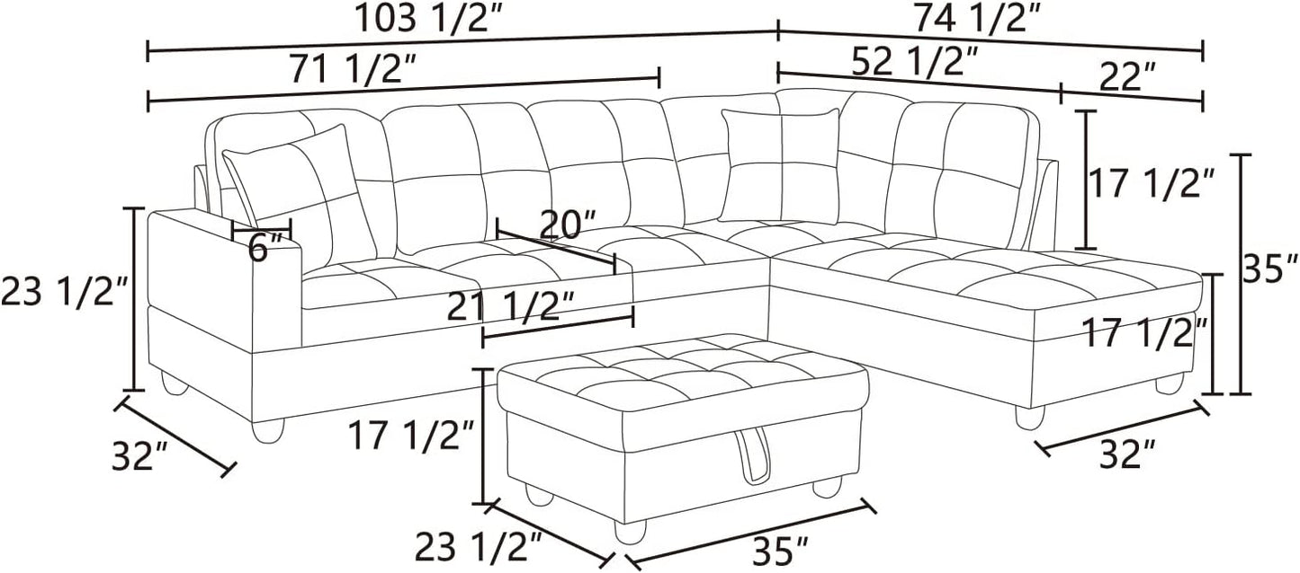 NicBex Sectional Couch 3 Pieces Sofa Set with Left Chaise Lint PVC L Shaped Cloud Couch for Living Room Furniture Sets with Storage Ottoman, Modular Sofa for Living Room & Apartment, Beige+Black