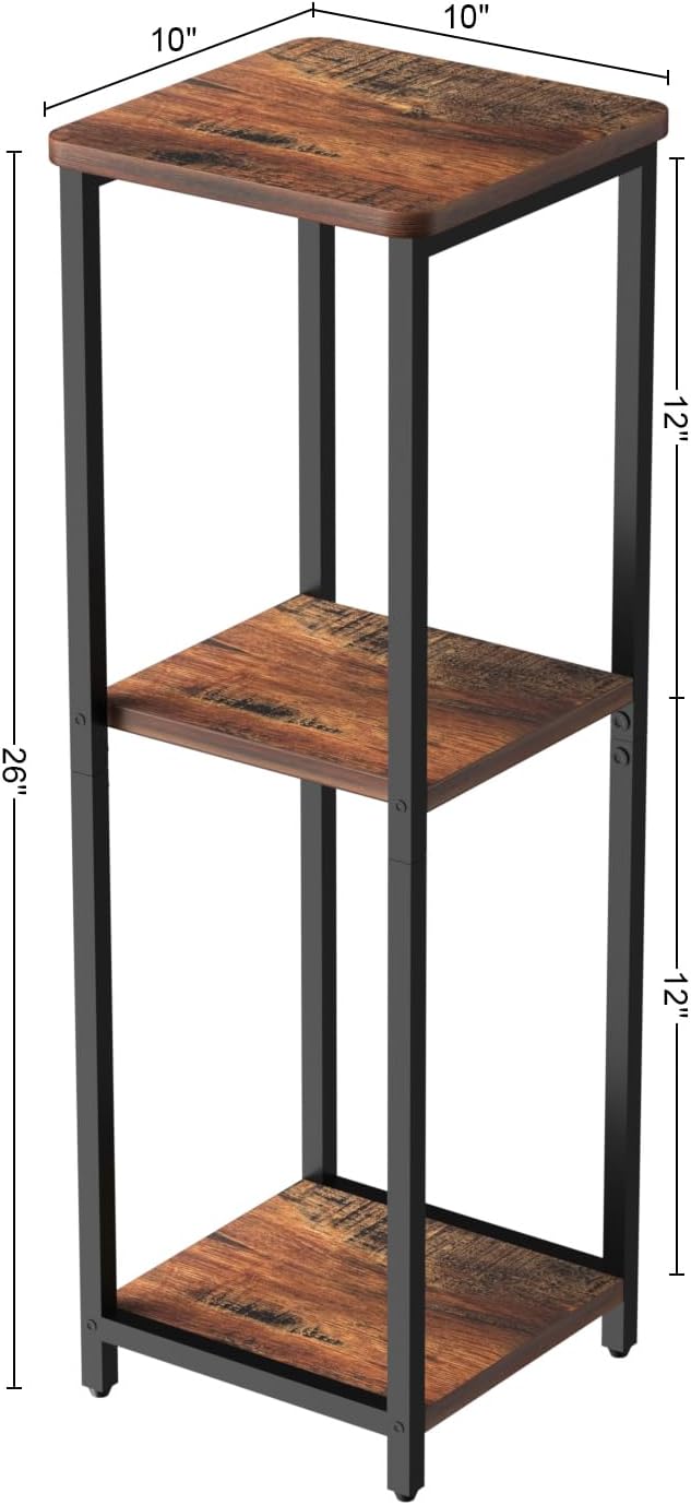 10" Wide Square Drink Table with Adjustable Feet - 3-Tier Small Side Table for Apartments, Balcony & Office | Space-Saving, Lightweight & Multi-Functional (Plants, Books, Drinks)