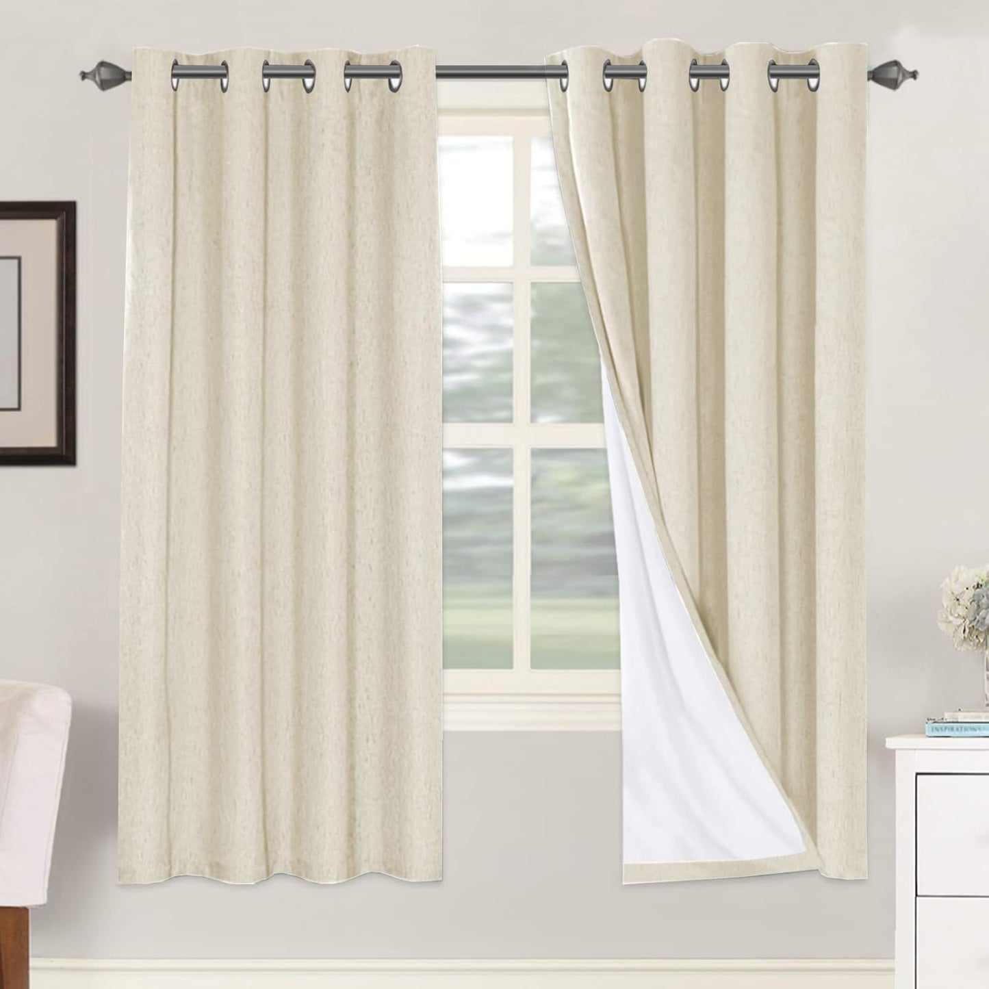 H.VERSAILTEX 100% Blackout Curtains for Bedroom Thermal Insulated Linen Textured Curtains Heat and Full Light Blocking Drapes Living Room Curtains 2 Panel Sets, Bleached Sand, 52x72 Inch