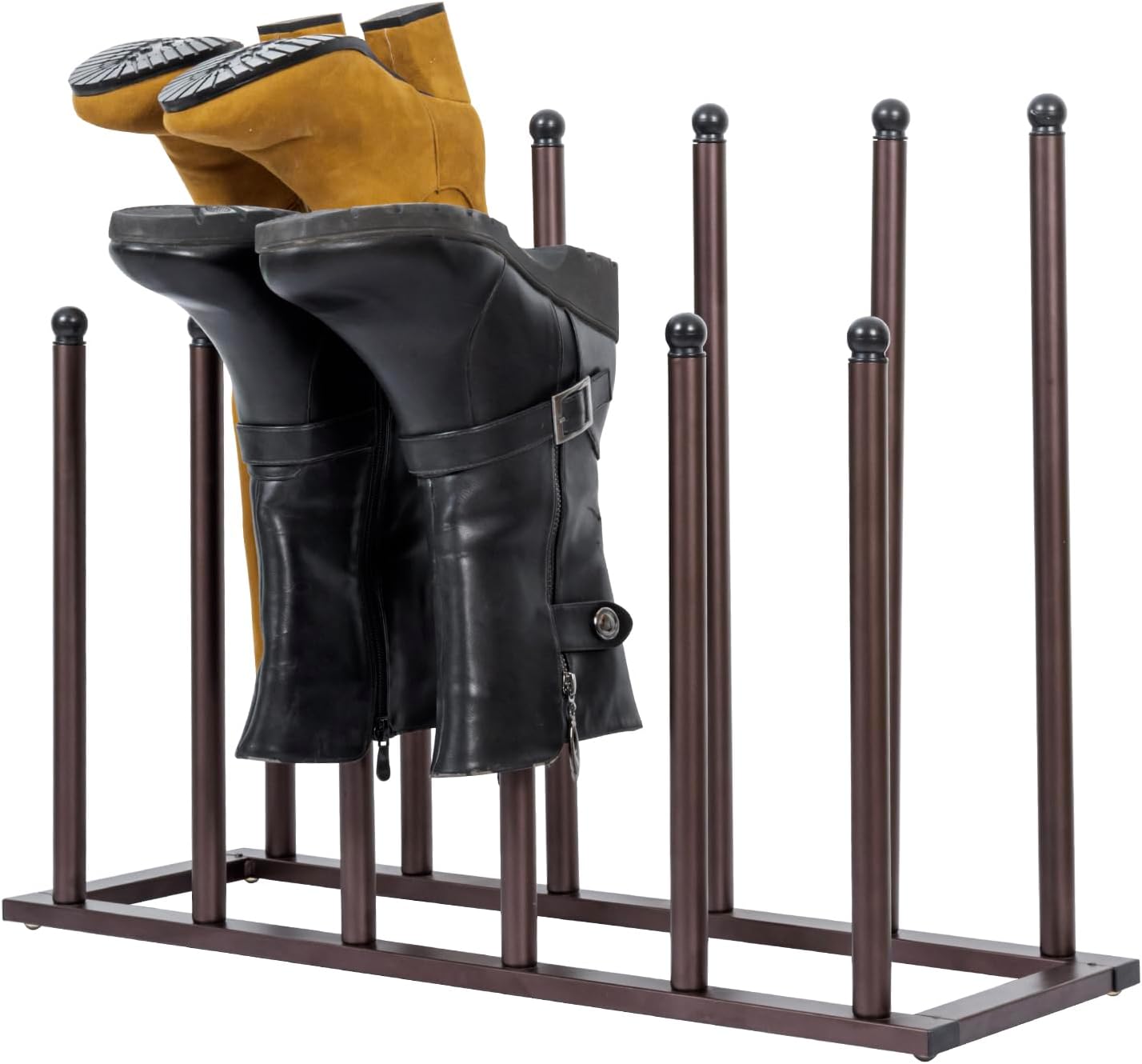 MyGift Bronze Tone Metal Freestanding Boot Rack, Shoe Rack for Mens Womens Cowboy Boots, Boot Organizer Stand for Closet, Entryway, Mudroom, or Garage, Holds up to 6 Pairs of Tall Boots