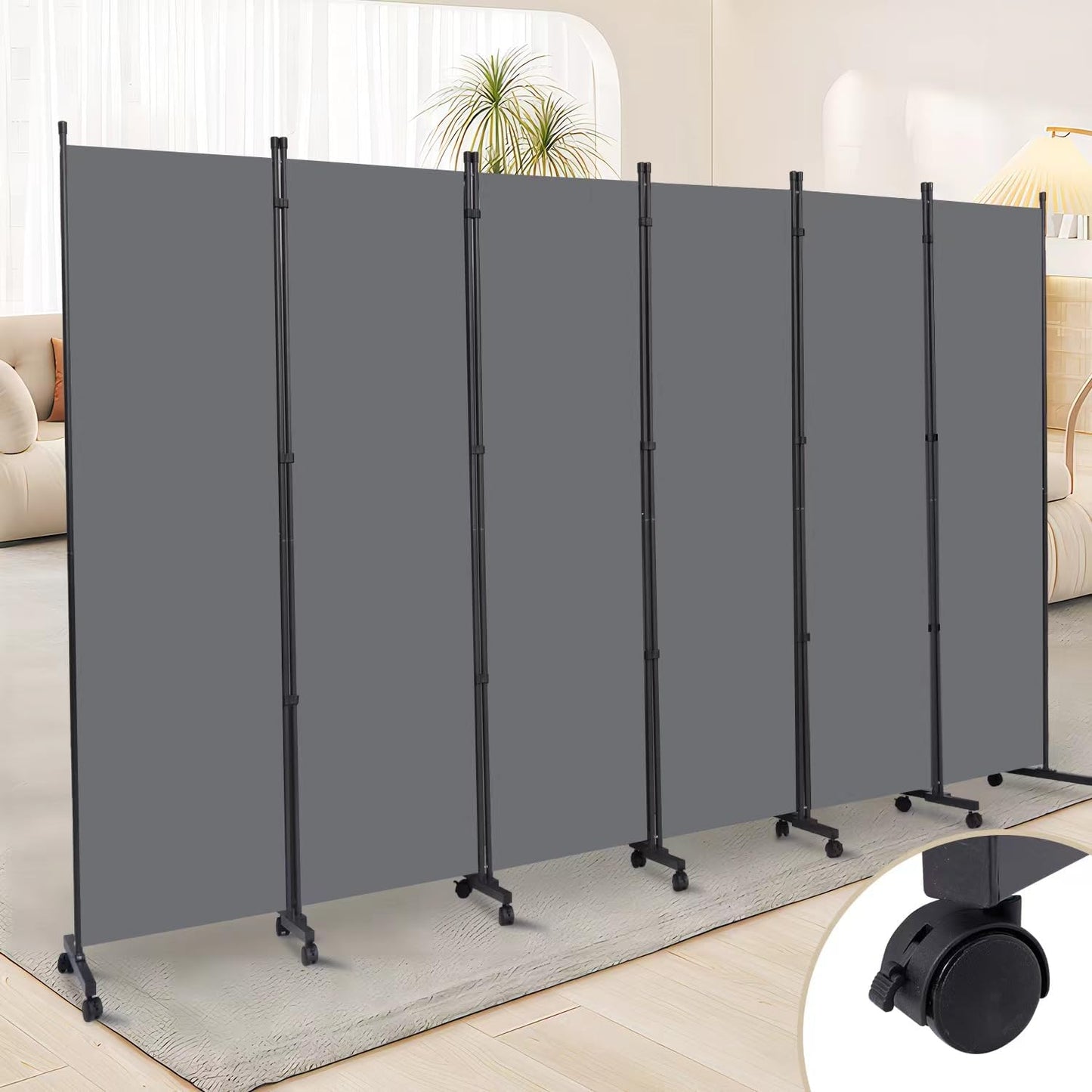 Room Divider 6 Panel Room Dividers/Wheels, Fabric Room Divider Panel for Office Room Partitions and Dividers, Portable Partition Wall Divider for Room Separation, Privacy Screen