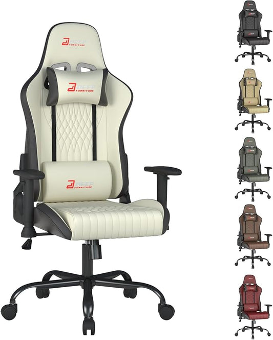 Video Game Chair Ergonomic Comfortable Gaming Office Chair Height-Adjustable with a 360° Swivel Base and Headrest(1002-White)