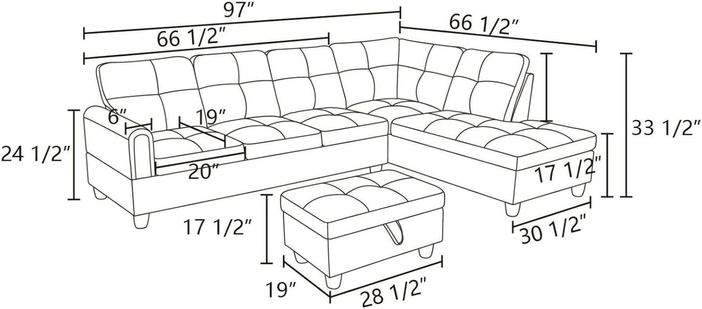 Sectional Couch with Ottoman Storage, L Shaped Sofa Furniture Sets, Modern Modular Comfy Sofa for Living Room Bedroom, White