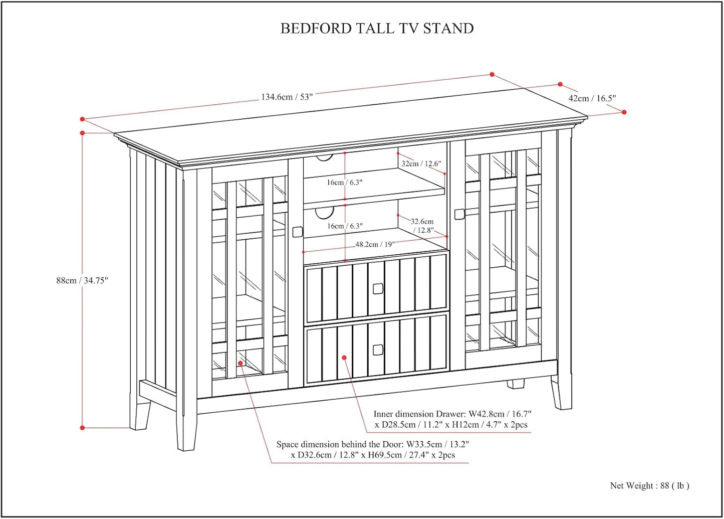 SIMPLIHOME Bedford SOLID WOOD 53 inch Wide Transitional TV Media Stand in White For TVs up to 60 inches for the Living Room and Entertainment Center