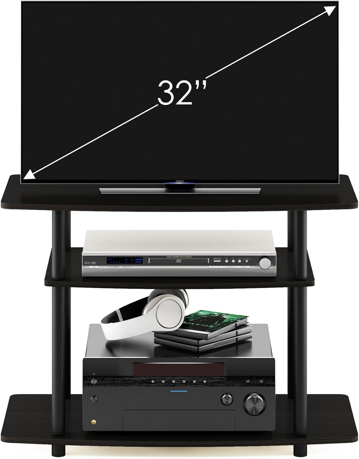 Furinno Turn-N-Tube No Tools 3-Tier Entertainment Center TV Stand for TV up to 32 Inch, Plastic Round Tubes, Espresso/black