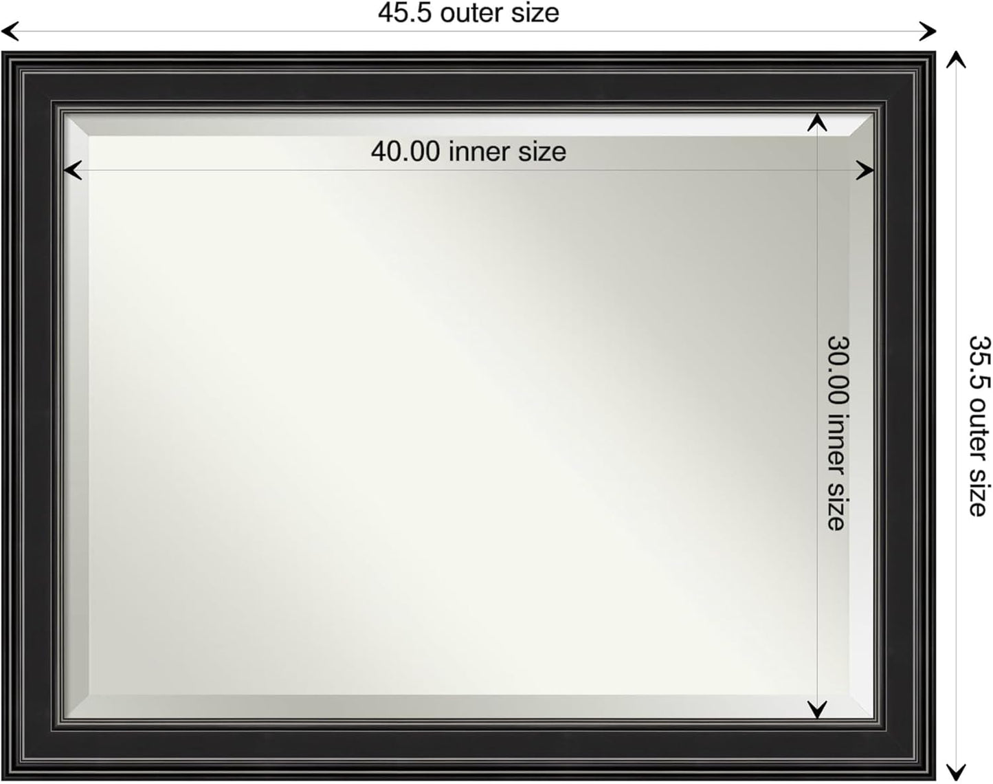 Amanti Art Black Bathroom Mirror for Over Sink, 36x46 Ridge Black Rectangle Vanity Mirror, X-Large Traditional Frame, Hangs Horizonally and Vertically, Bathroom Wall Decor, Beveled Edge