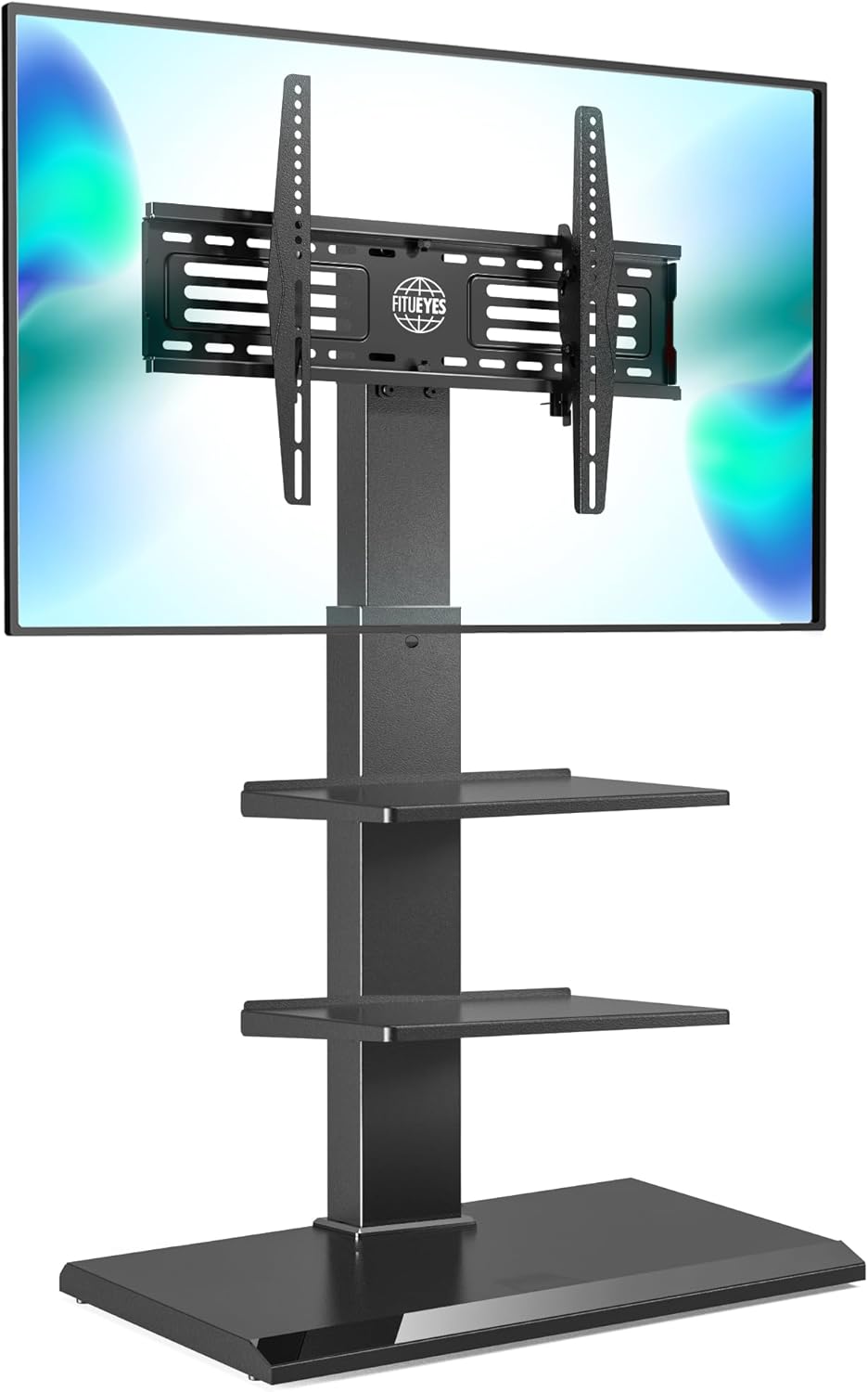 FITUEYES Iron Base Universal Floor TV Stand with Swivel Tilt, TV Mount Stand for 32-75 Inch Screens, Corner TV Stand with Height Adjustable Entertainment Shelves (Black)