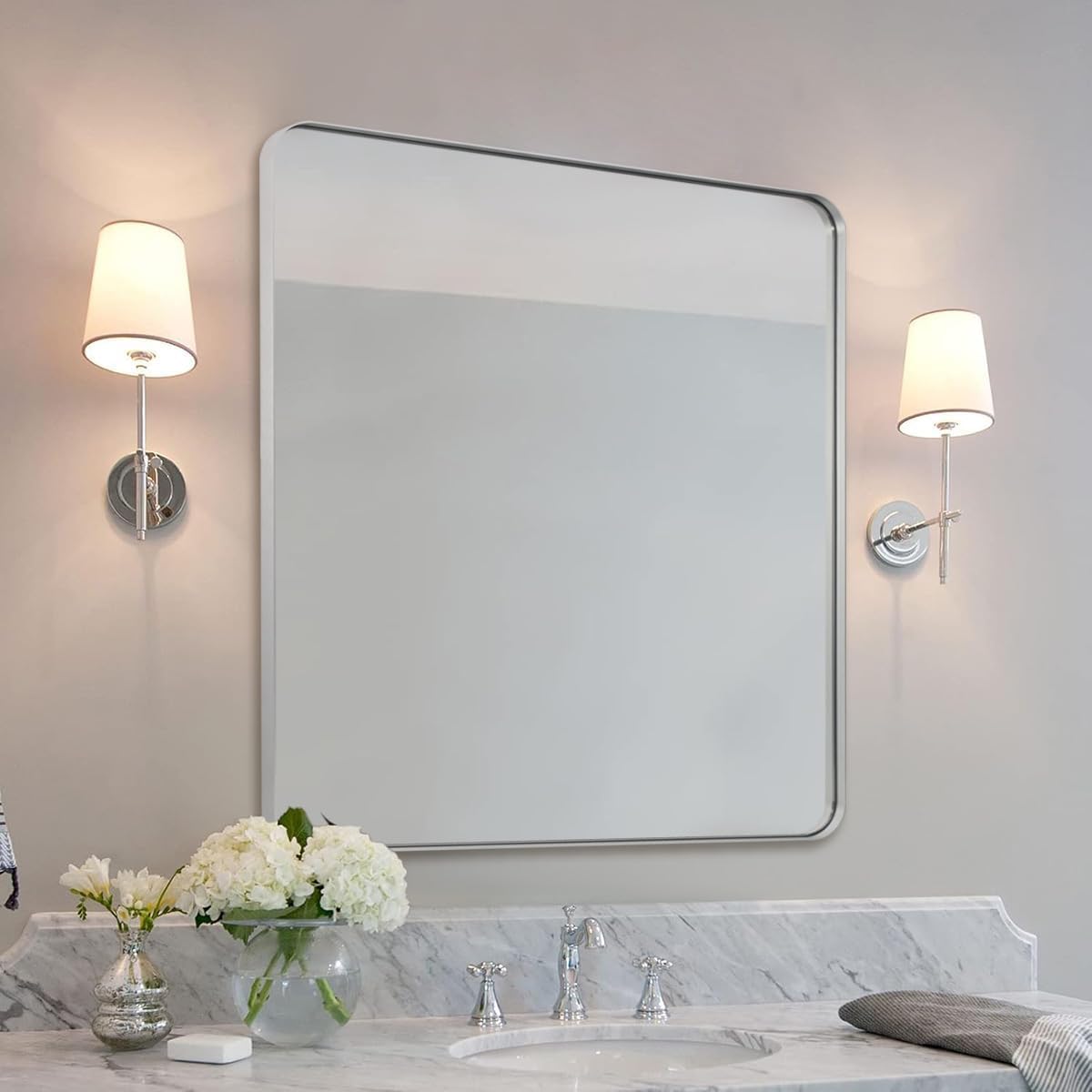 ANDY STAR Brushed Nickel Mirrors for Bathroom Sink,36x40 Inch Bathroom Vanity Mirror with Rectangular Metal Frame-Modern Clean Design with Superior Stainless Steel Frame