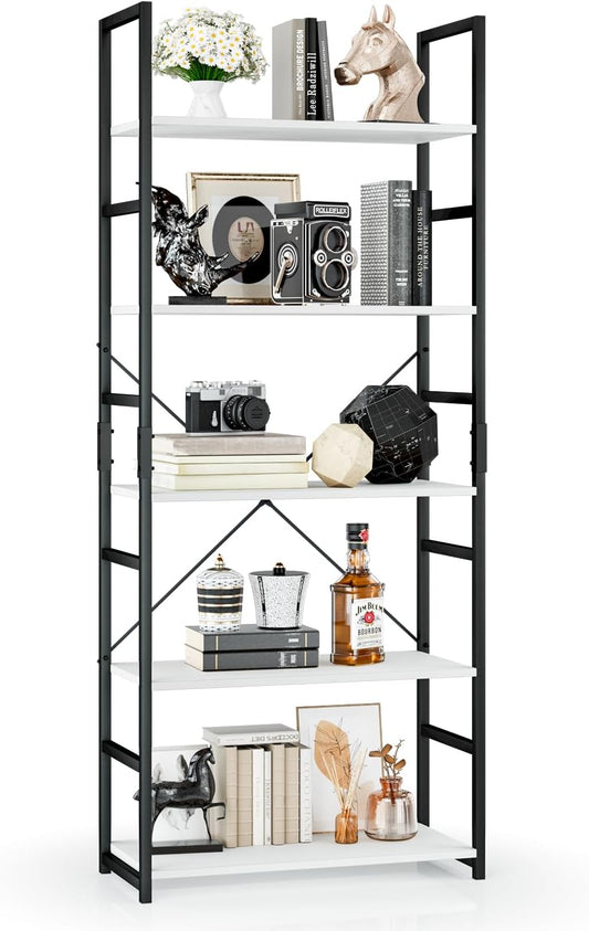OTK 5 Tier Bookshelf, Tall Bookcase, Office Shelf Storage Organizer, Modern Book Shelf for Living Room, Bedroom, and Home Office, White