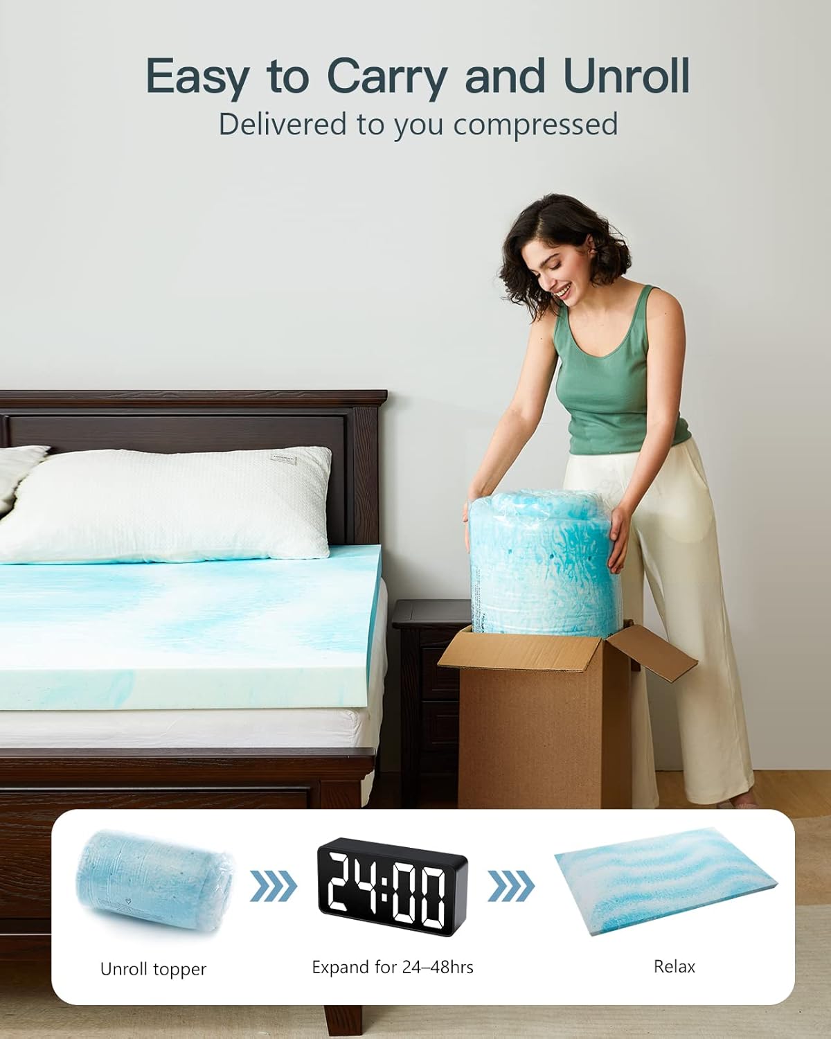 PERLECARE 3 Inch King Memory Foam Mattress Topper, Cooling Gel Infused Mattress Pad, Ventilated Bed Topper for Pressure Relief, CertiPUR-US Certified, Blue