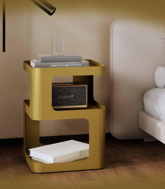 XIV Side Table, Small End Table, Modern Nightstand, Accent Bedside Table, 3 Tier Night Stands, Metal Bed Side Table for Living Room Bedroom Outdoor Entryway, No Assembly Required (Gold, Square)