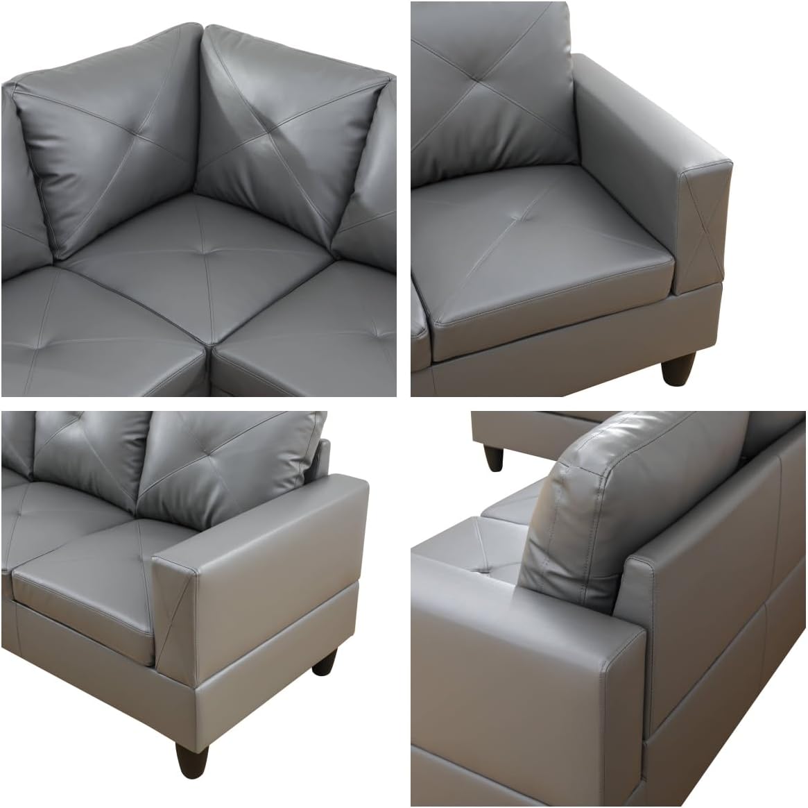 NAYSAYE L Shaped Couch, Leather Modular Sectional Couch with Ottoman Storage, Modern Lounge Sofa Convertible Sectional Couches for Living Room, Apartment, Dark Grey