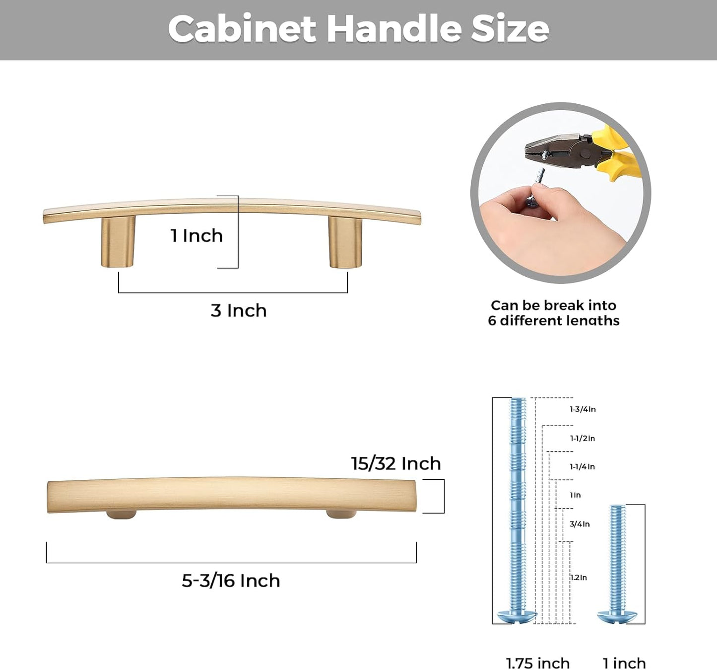 15 Pack Cabinet Handles 3" Hole Center - Curved Cabinet Pulls Champagne Bronze Drawer Pulls for Kitchen Cupboard Solid Handles for Dresser Drawer Arch Closet Hardware