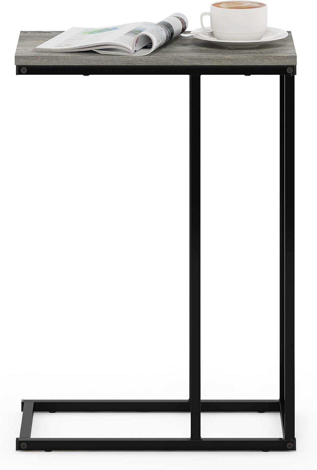 Furinno Camnus Modern Living C Shaped Sofa Side Table, 9.8 in x 17.9 in x 25 in, French Oak Grey