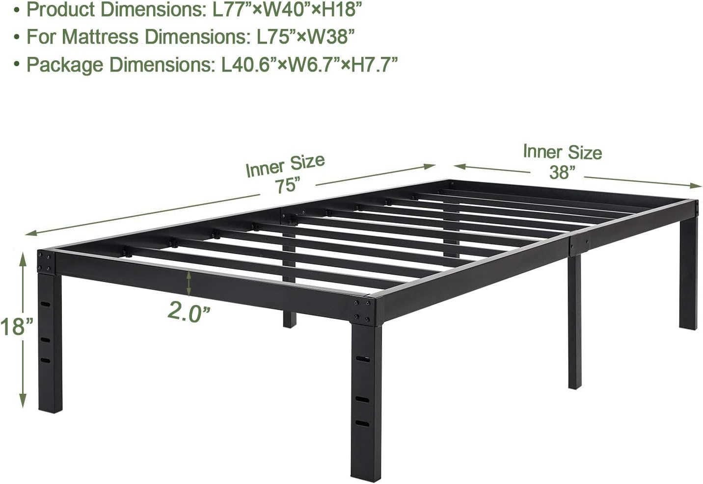 45MinST 18 Inch Platform Bed Frame/Easy Assembly Mattress Foundation / 3000lbs Heavy Duty Steel Slat/Noise Free/No Box Spring Needed, Twin