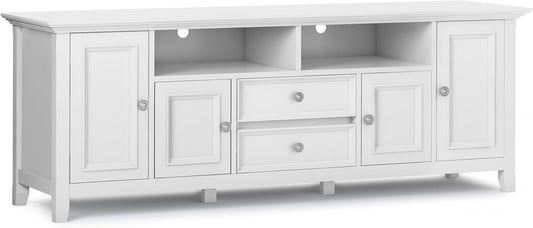 SIMPLIHOME Amherst 72-inch Wide Solid Wood TV Stand in White, Transitional-Style Media Console for Living Room with Cable Management and Adjustable Shelves, Fits 80" TVs