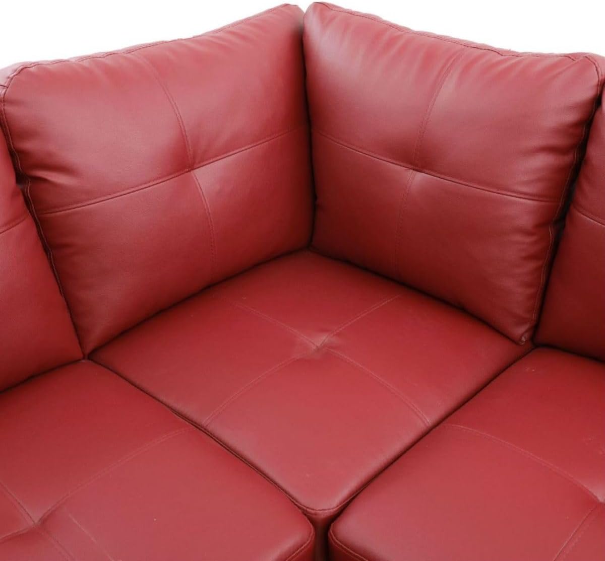 Red L-Shaped 3-Piece Faux Leather Sofa with Storage Ottoman Set, Sectional Couch Sofa Set for Living Room, Office, Small Space