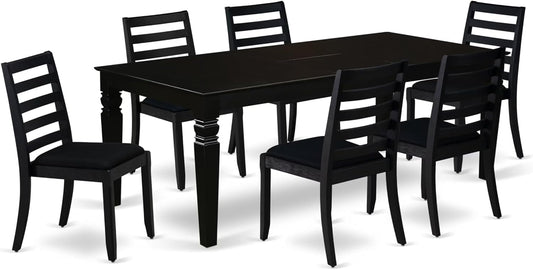 East West Furniture LGX17-BLK-24 -7 Piece Dining Set Includes a Rectangular Kitchen Table with Black Tabletop and 6 Stackable Polyester Fabric Chairs, Black