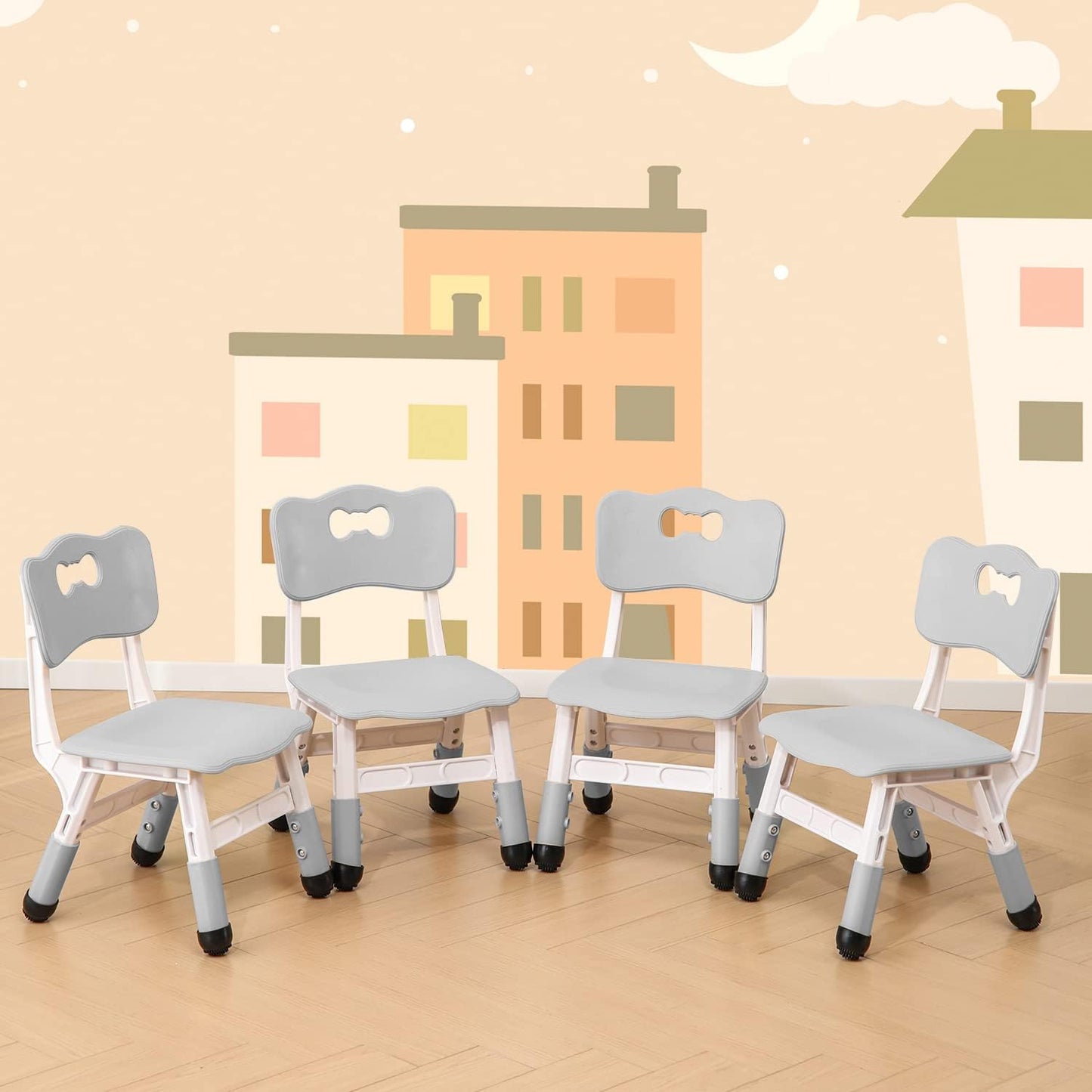 4 Piece Kids Chair Set 3 Levels Adjustable Stackable Kids Chairs Ideal for Playrooms, Schools, Daycares and Homes Washable and Easy to Clean Max Weight 220LB(Grey 4Piece Set)
