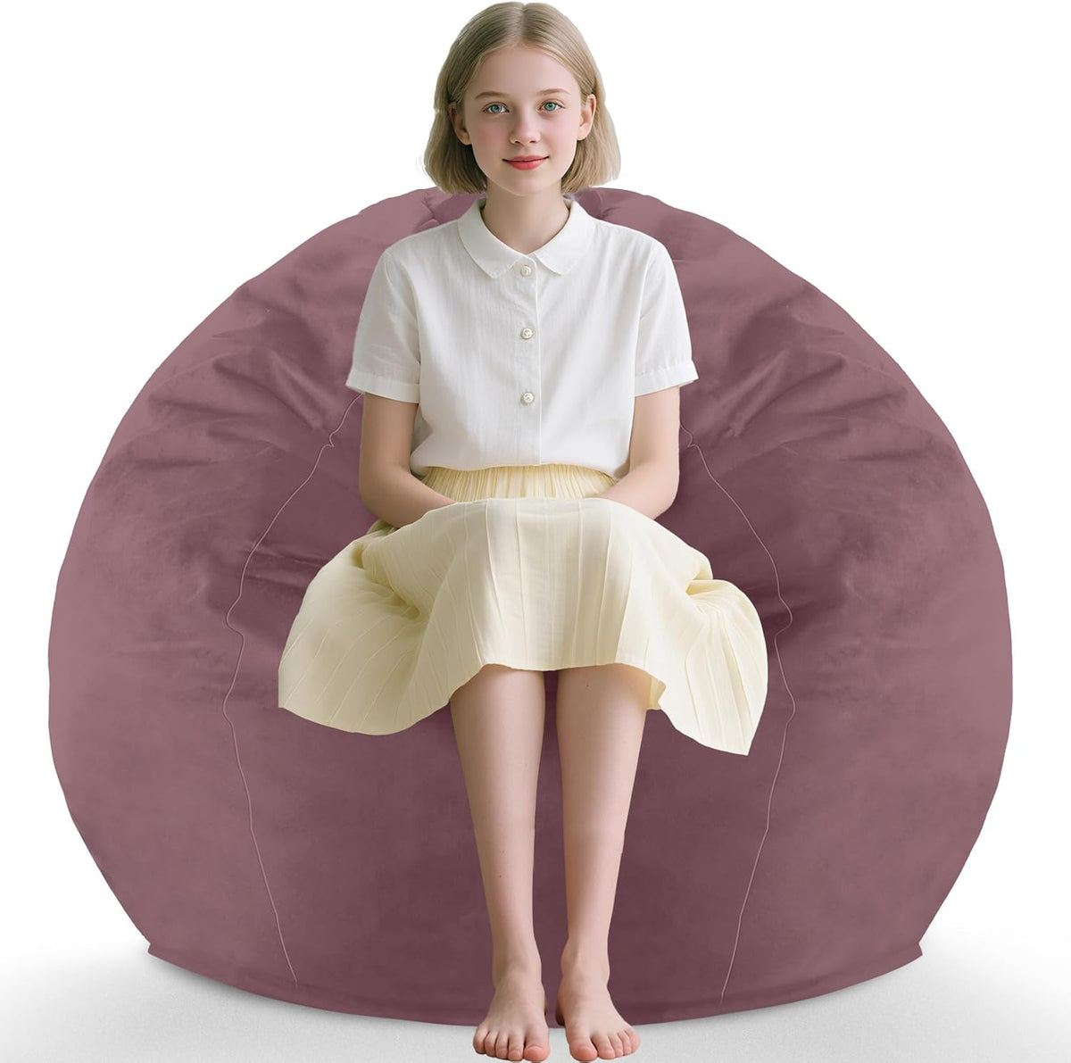 2FT Bean Bag Chair, Comfy Bean Bag Chairs with Memory Foam Filled, Fluffy Beanbag Sofa with Dutch Velvet Cover,Teardrop BeanBag Chairs for Living Room, Playroom - Dusty Pink