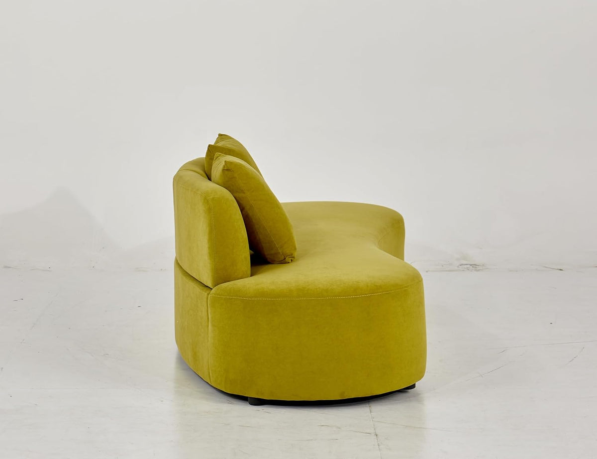 Container Furniture Direct 90" Curved Sofa with Throw Pillows, 4 Seater Luxury Velvet Couch with Half Moon Design and High-Density Foam, Ideal for Modern Living Room, Office & Apartment, Olive Green