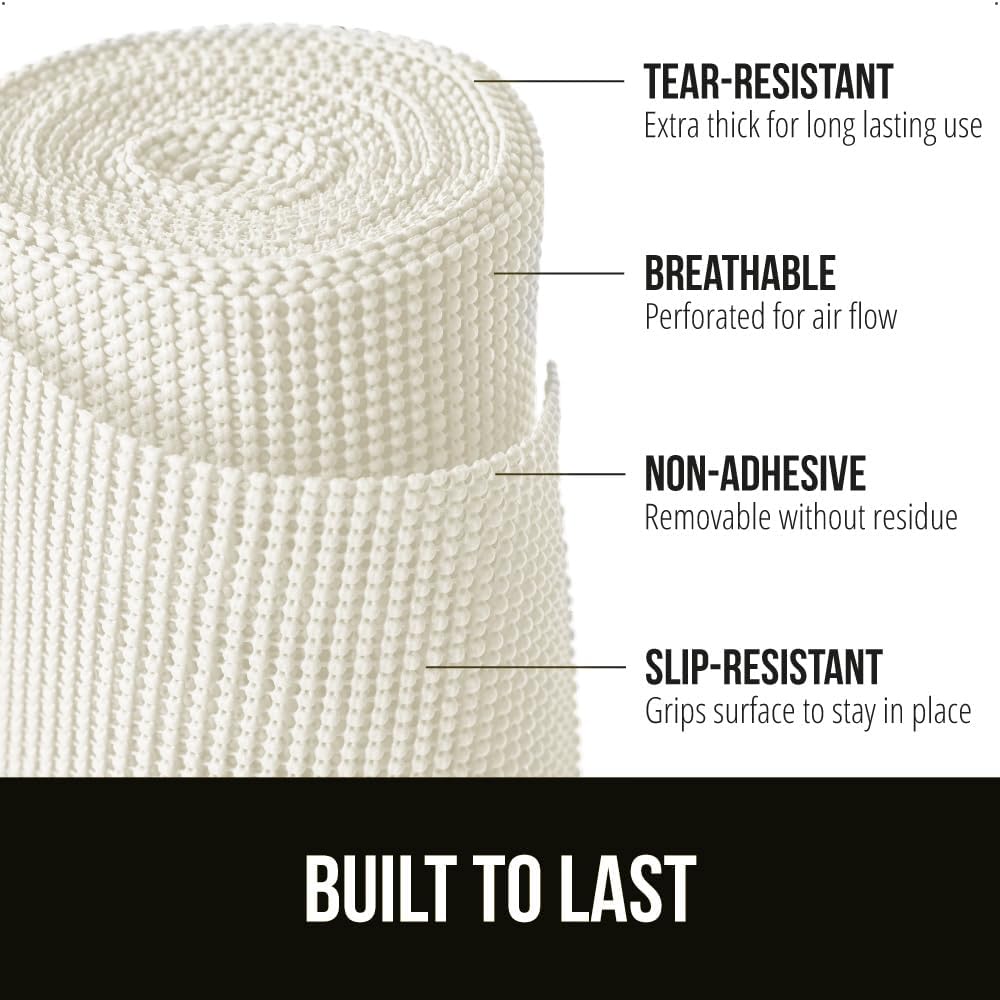 GORILLA GRIP powerGRIP Drawer Shelf and Cabinet Liner, Thick Strong Hold, Non-Adhesive Liners Protect Kitchen Cabinets and Cupboard, Bathroom Drawers, Easy Install, Breathable Mat, 17.5" x10', White