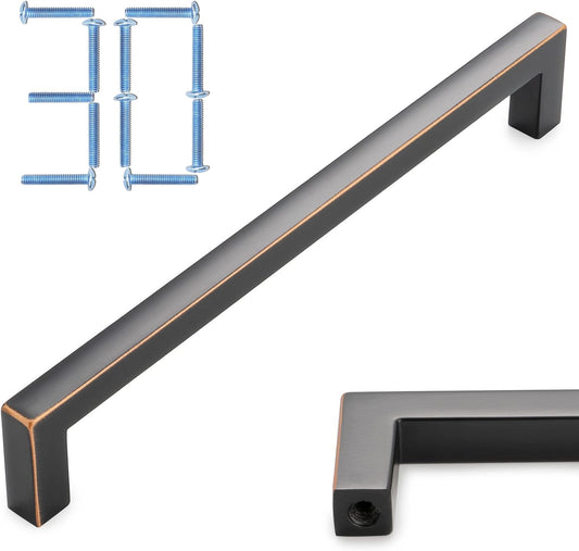 KOOFIZO 30-Pack Solid Square Bar Cabinet Handle - Oil Rubbed Bronze Furniture Pull, 6.3 Inch/160mm Screwhole Distance for Kitchen Cupboard Door, Bedroom Dresser Drawer, Bathroom Wardrobe Hardware