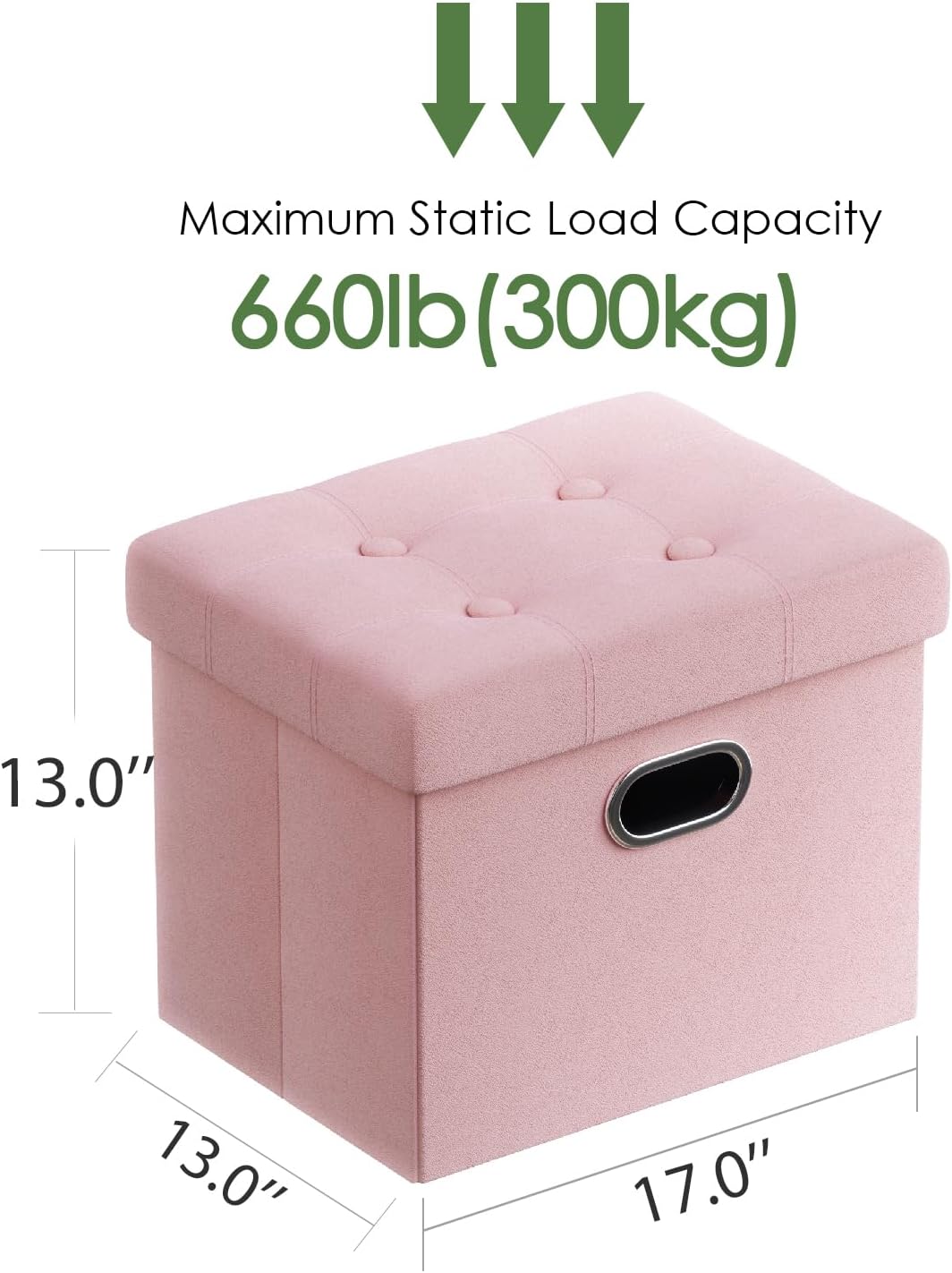 PRANDOM Ottoman with Storage [1-Pack] Velvet Folding Small Square Foot Stool with Lid for Living Room Bedroom Coffee Table Dorm Pink 17x13x13 inches