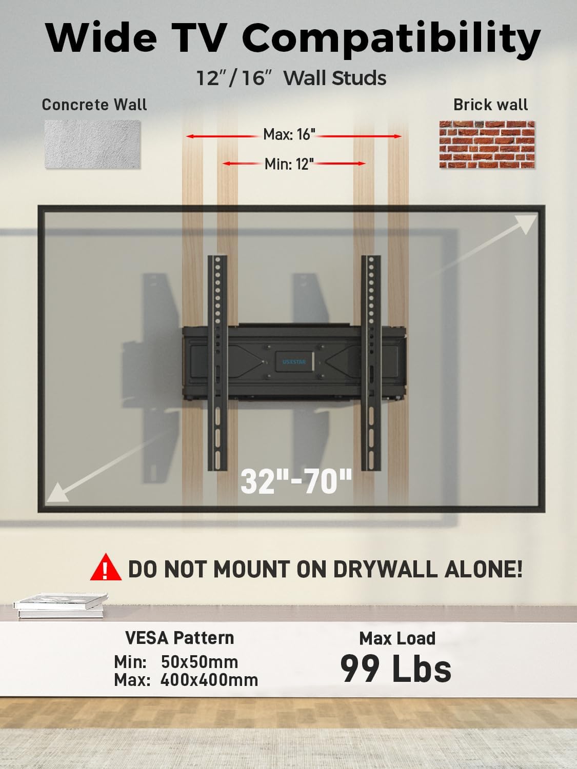 UL Listed Full Motion TV Wall Mount for Most 32-70 inch TVs, Wall Mount TV Bracket for 40 50 55 65 inch tv with Smooth Swivel, Tilt, Extension, Level-Has Hardware & Drill Template