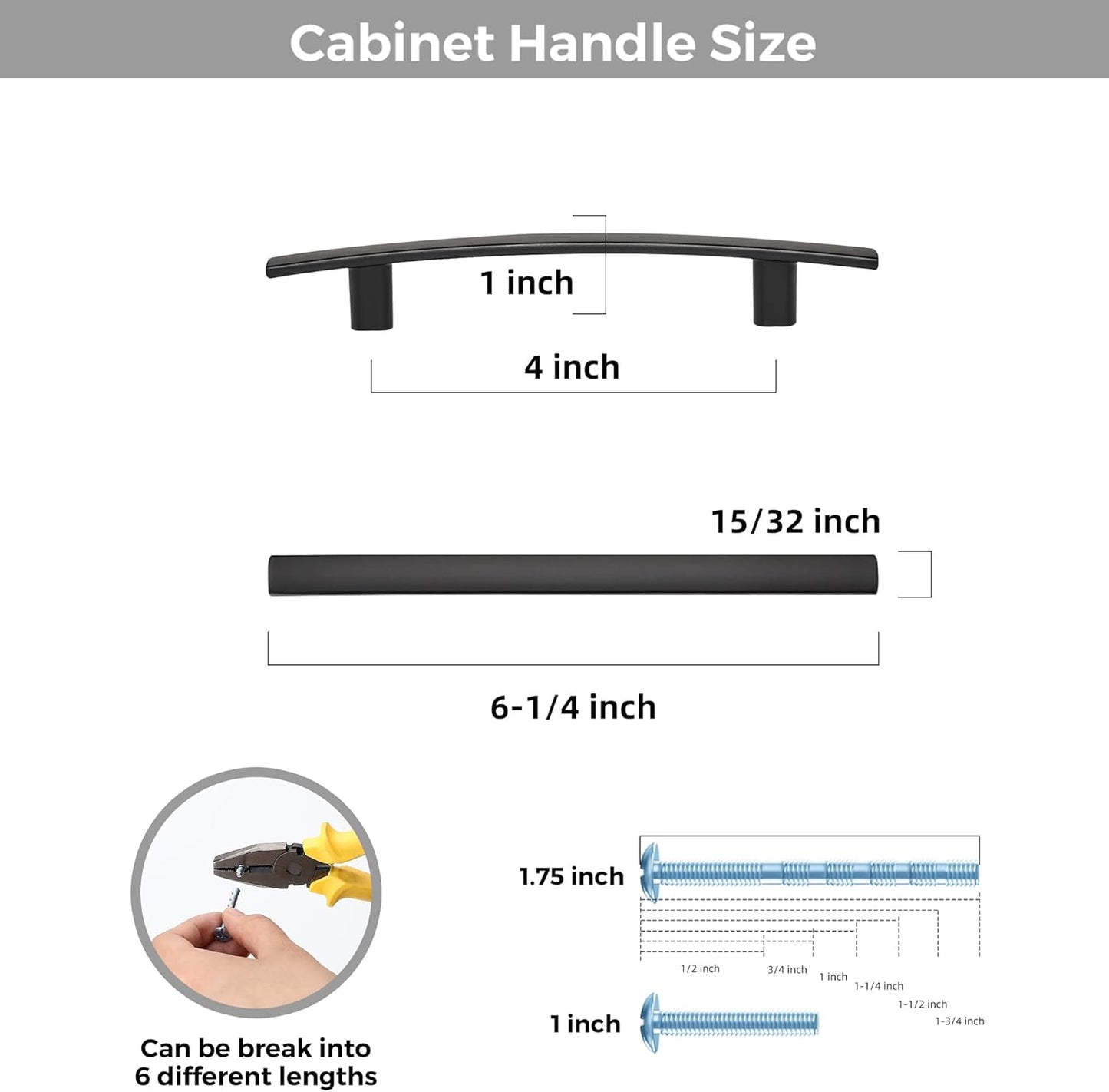 25 Pack Cabinet Handles 4" Hole Center - Curved Cabinet Pulls Black Drawer Pulls for Kitchen Cupboard Solid Hardware for Dresser Drawer Arch Hardware