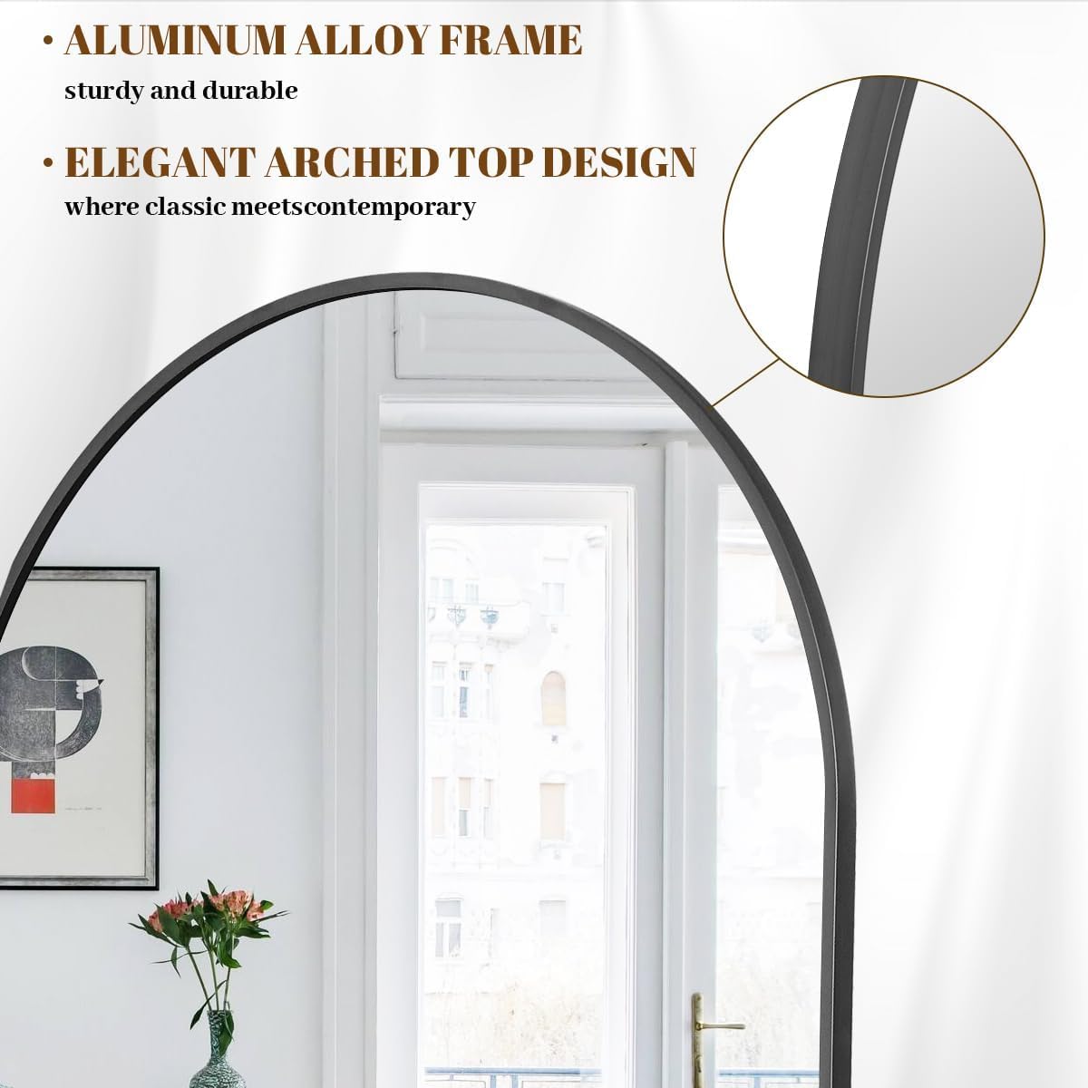 Koonmi 35"x78" Arched Full Length Mirror, Black Large Floor Mirror with Aluminum Alloy Frame Standing Hanging or Leaning Wall-Mounted Mirror for Living Room and Bedroom