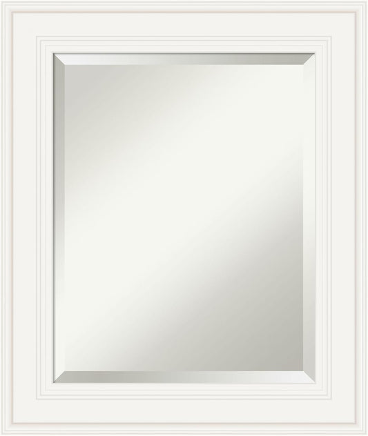 Amanti Art White Bathroom Mirror for Over Sink, 26x22 Ridge White Rectangle Vanity Mirror, Small Traditional Frame, Hangs Horizonally and Vertically, Bathroom Wall Decor, Beveled Edge from WI, USA