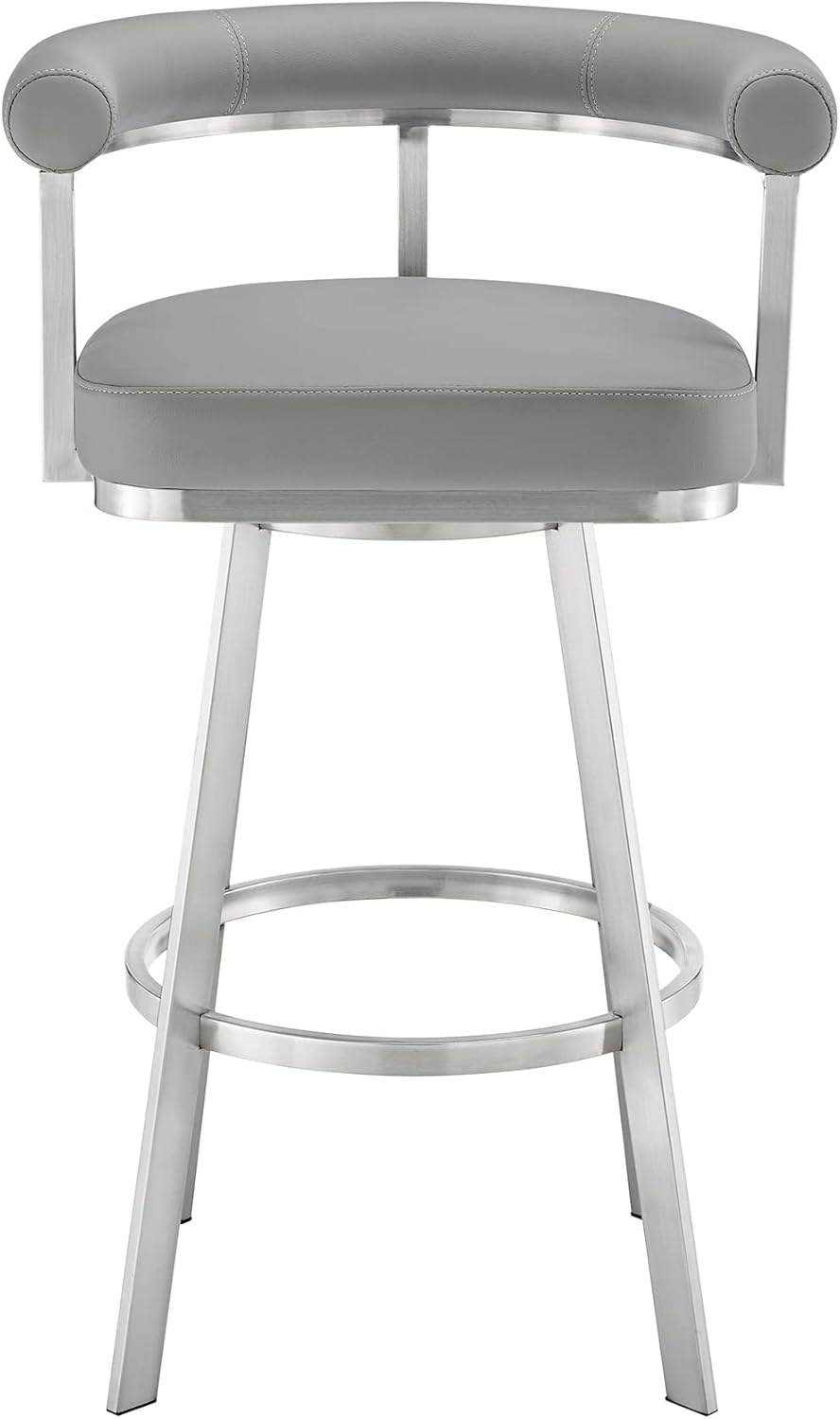 Armen Living Magnolia Swivel Counter Stool in Brushed Stainless Steel with Light Grey Faux Leather