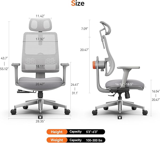 Newtral Ergonomic High-Back Office Chair, Home Office Desk Chair with Auto-Following Lumbar Support, Adjustable Headrest, 3D Armrest, Seat Depth & Heigh Adjustable, 96°-126° Recline