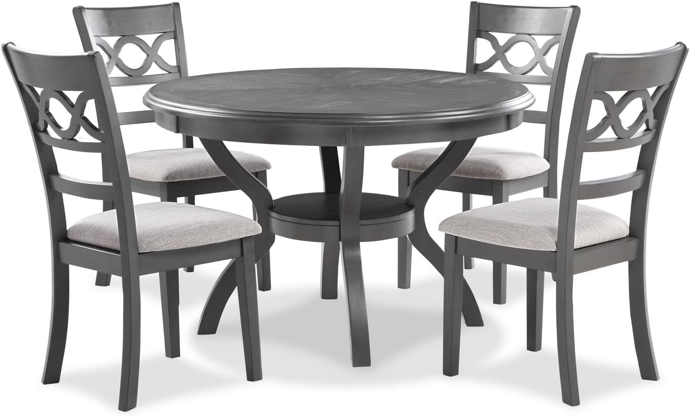 New Classic Furniture Cori 5-Piece Round Dining Set with 1 Table and 4 Chairs, Gray
