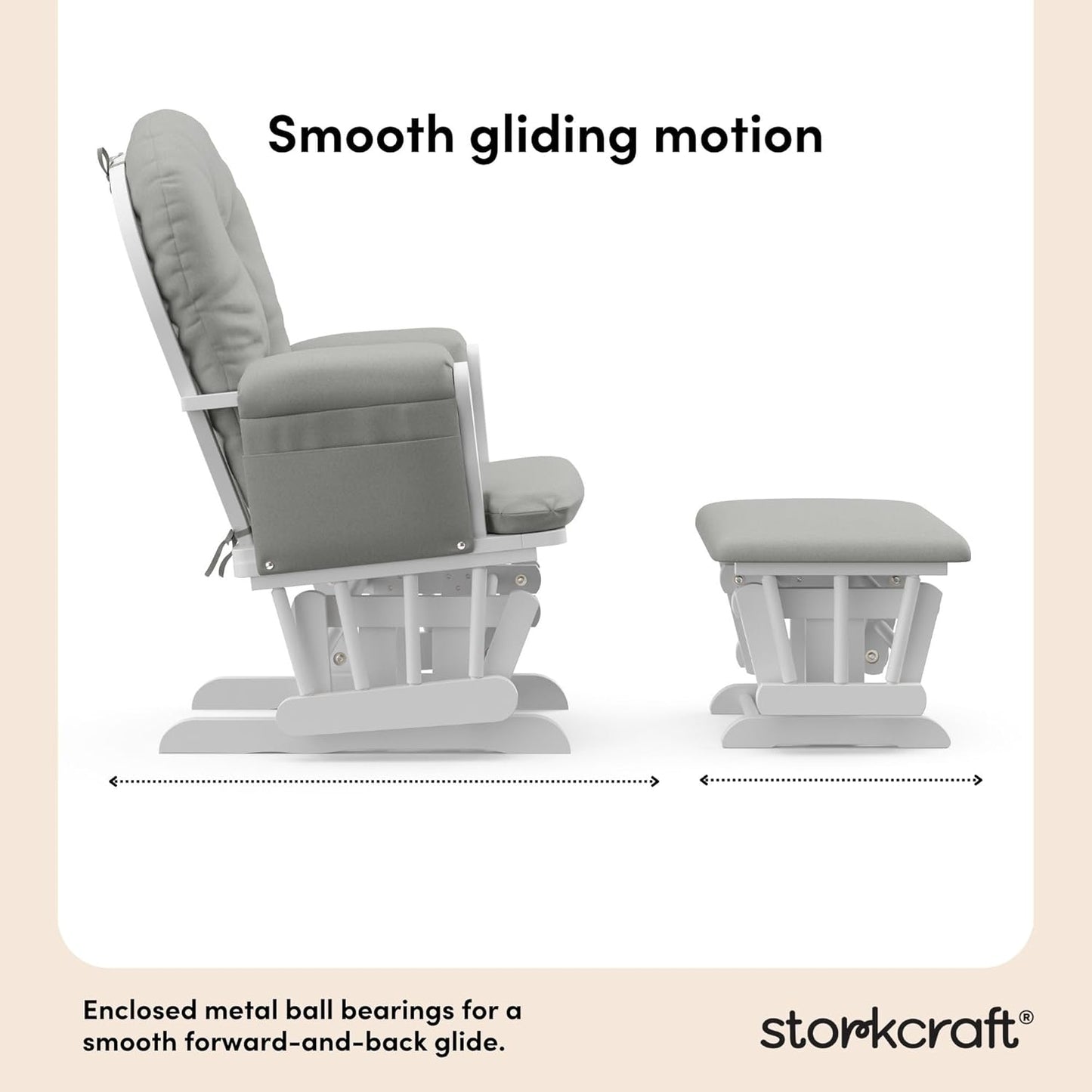 Storkcraft Premium Hoop Glider & Ottoman (White/Light Gray) — GREENGUARD Gold Certified Nursery Glider, Solid Wood Craftsmanship, Smooth-Gliding Nursery Chair and Ottoman, Award-Winning