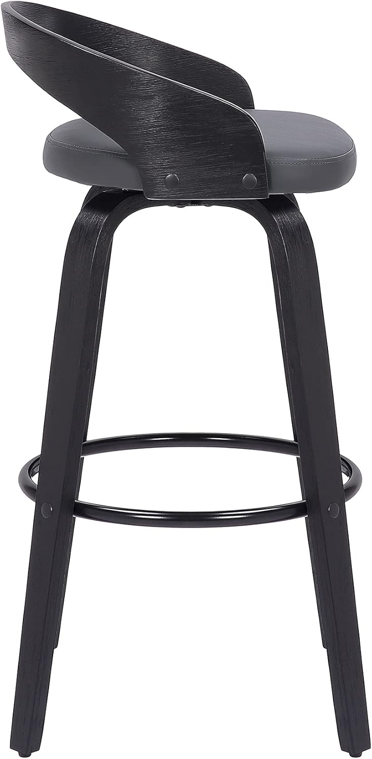 Armen Living Sonia 26" Counter Height Swivel Gray Faux Leather and Black Wood Bar Stool - Set of 2