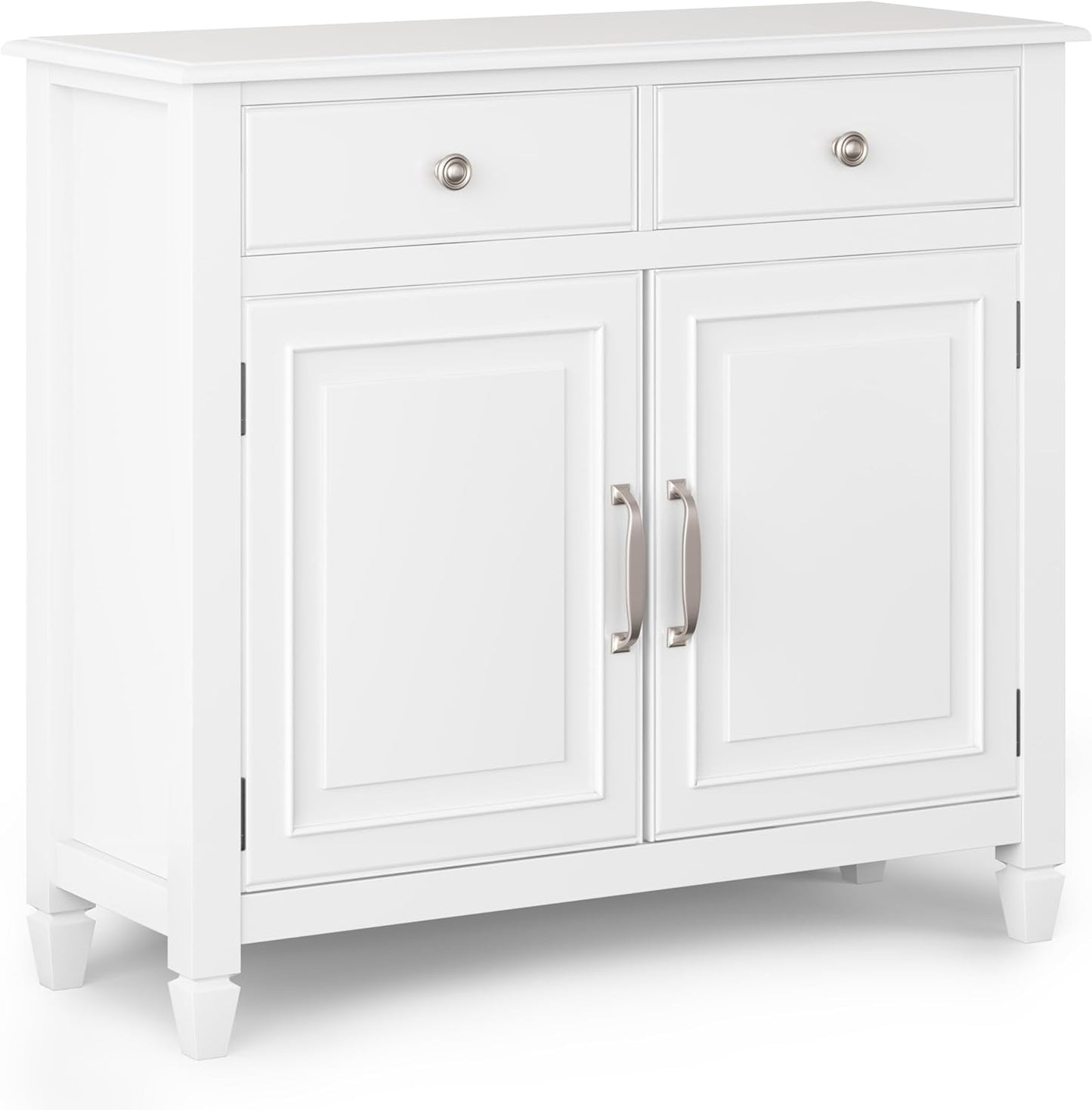 SIMPLIHOME Connaught 40-inch Wide Solid Wood Storage Cabinet in White for Entryway, Living Room, Organizer for Hats, Gloves, Shoes, Keys, Slim Design, Traditional Style