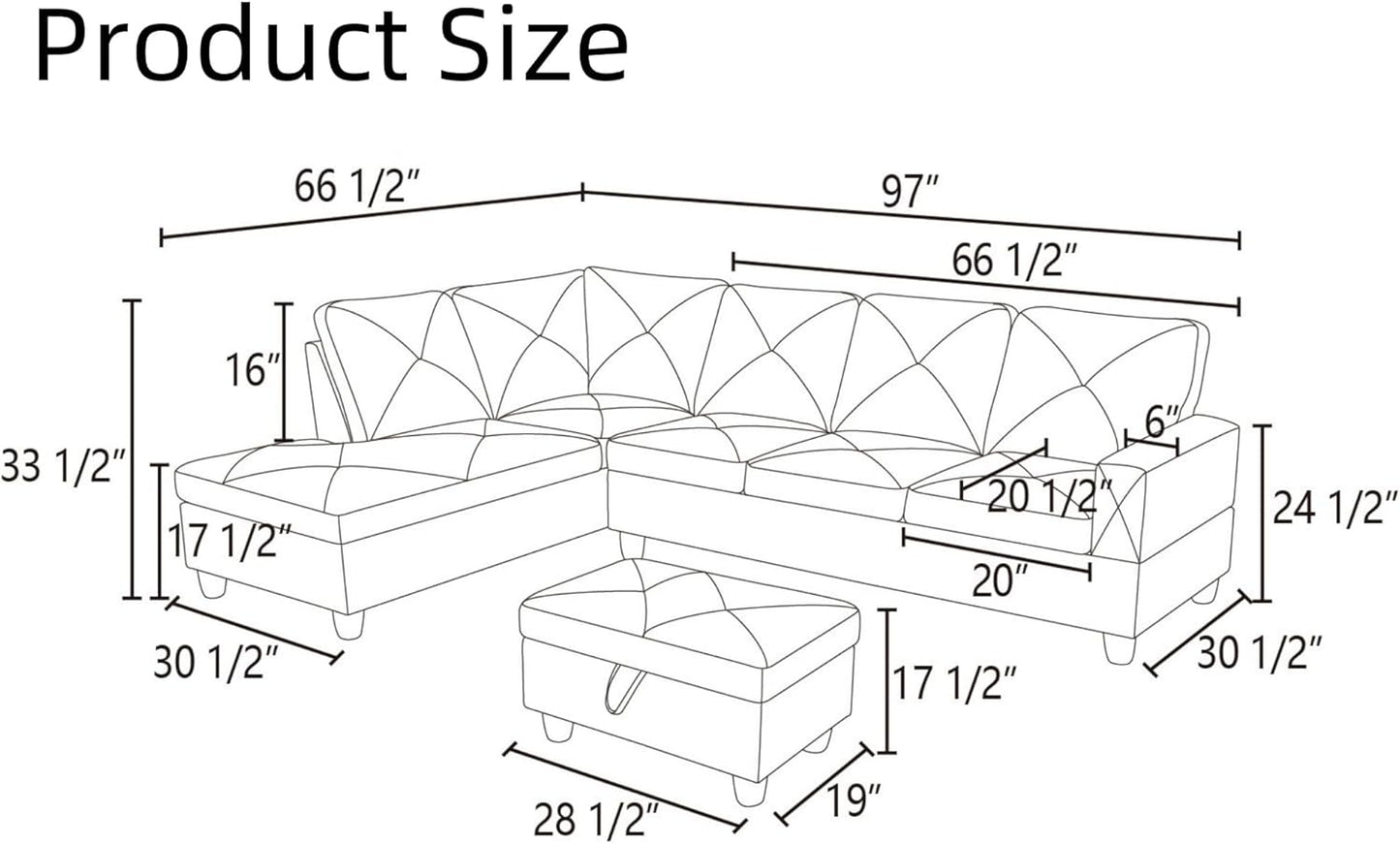 Modular Leather Sectional Couch, L Shaped Couch with Storage, Convertible Sofa with Ottomans, Modern Sectional Sofa for Living Room and Office, Ginger