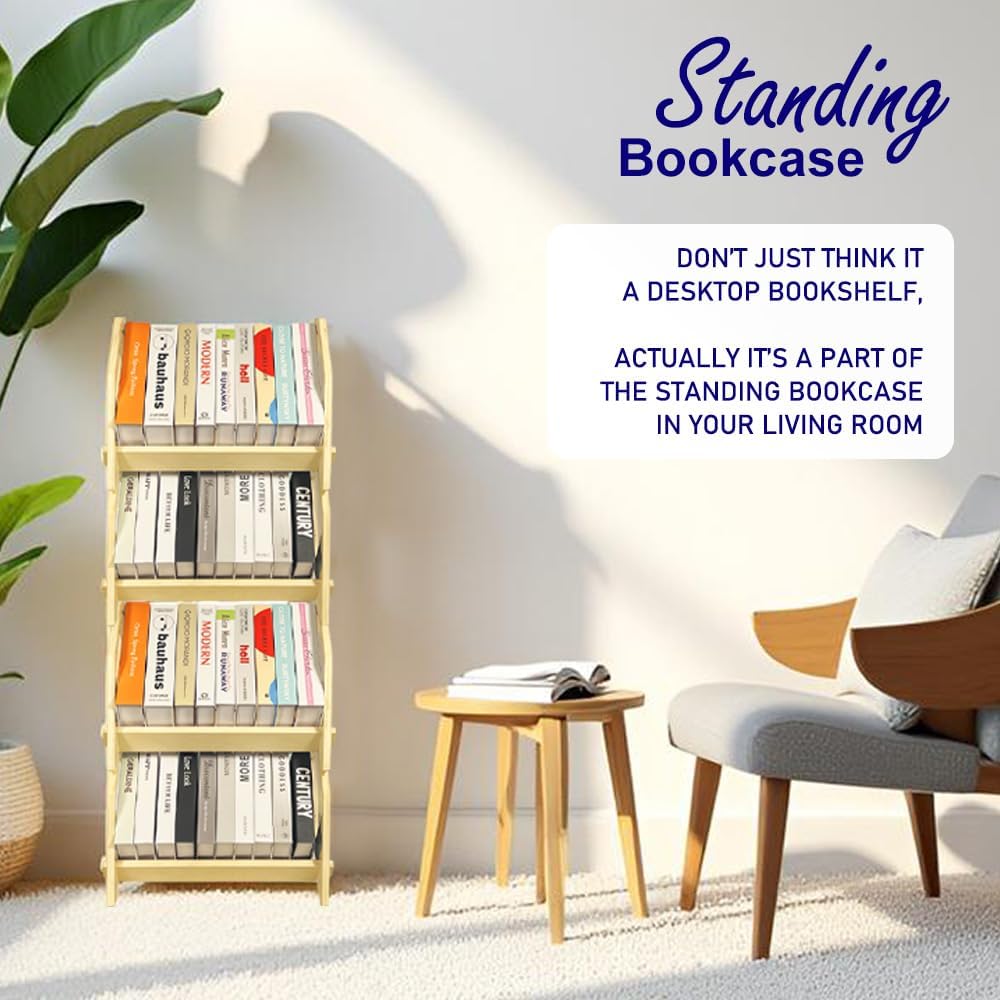 2 Pack Desktop Bookshelf, Stackable Book Organizer with Handle, Storage Rack for CD/Magazine/File Folder, Portable Small Bookshelf for Study, Living Room, Kid's Room, No Nails, Medium Size