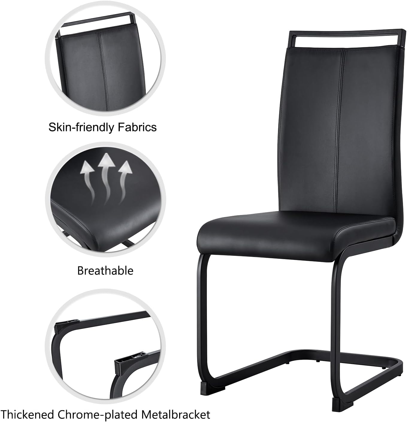 Modern Dining Chairs Set of 4,High Back Kitchen Chairs,Side Room Chair with Black Powder Coating Metal Legs,Easy to Clean Upholstered Dining Chairs,Ideal for Living Room(Black Chairs)