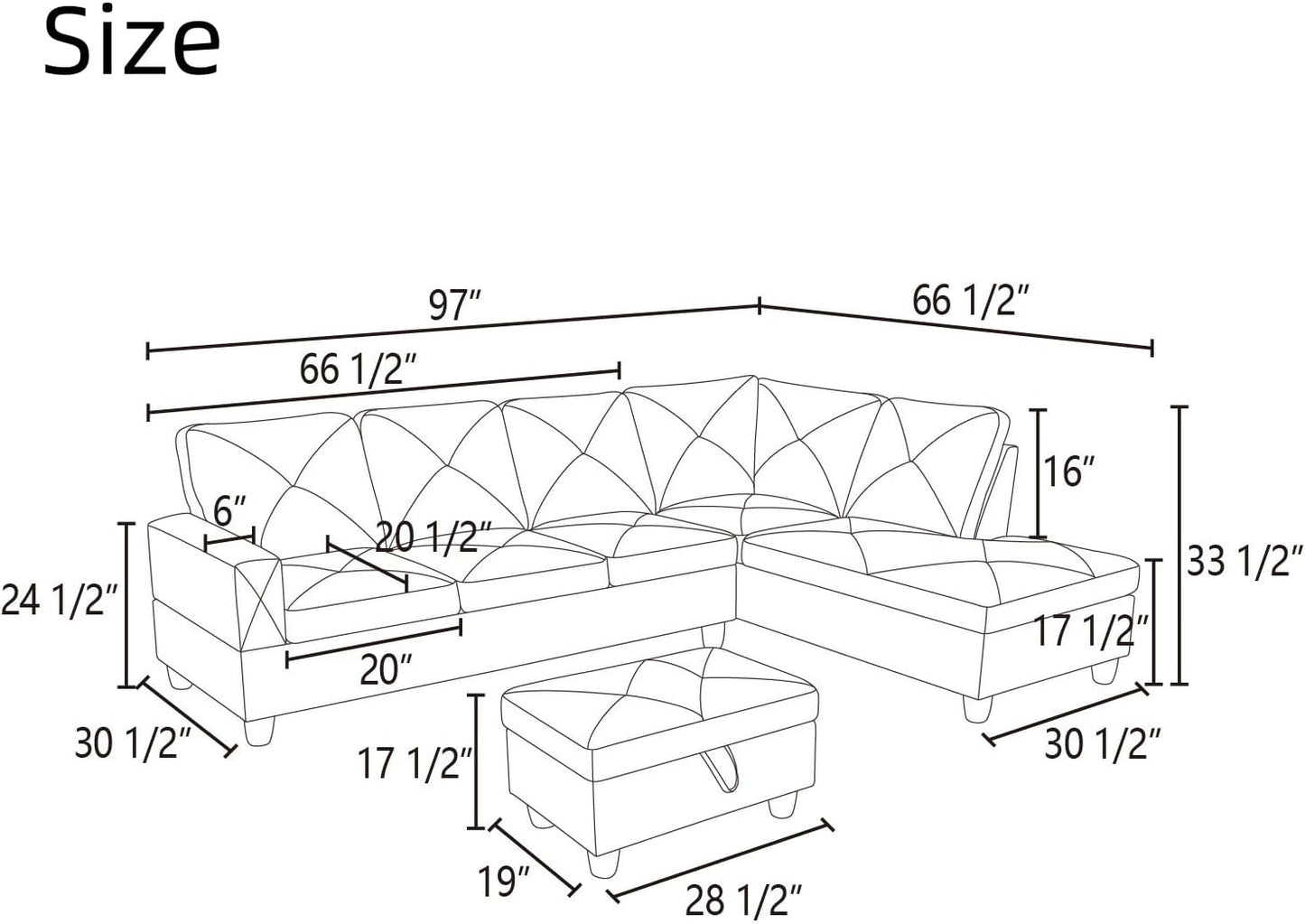 NAYSAYE L Shaped Couch, Leather Modular Sectional Couch with Ottoman Storage, Modern Lounge Sofa Convertible Sectional Couches for Living Room, Apartment, Red