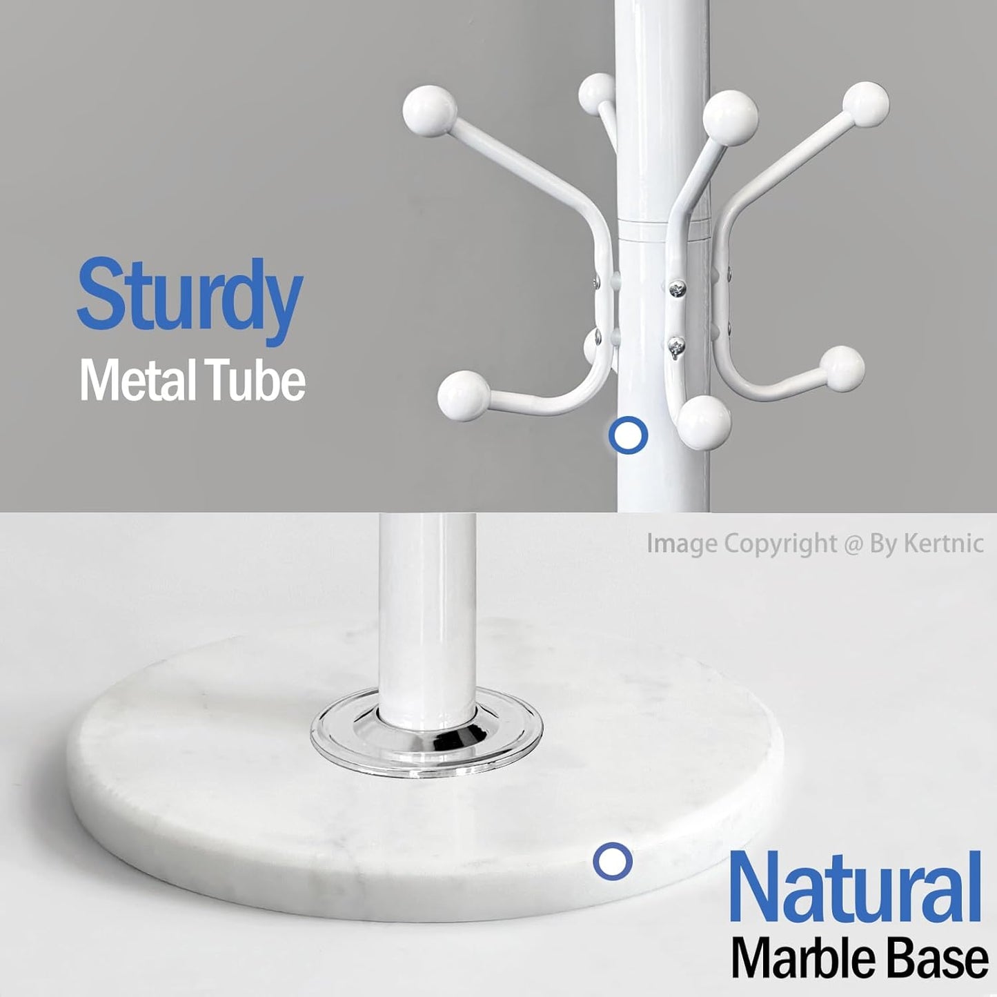 Kertnic Freestanding Coat Rack with 18 Hooks & Marble Base - Heavy Duty Metal Hall Tree Stand for Entryway, Hats, Coats, Bags Rack - Modern Hanger Organizer for Home, Office, Dorm (18 hooks -White)