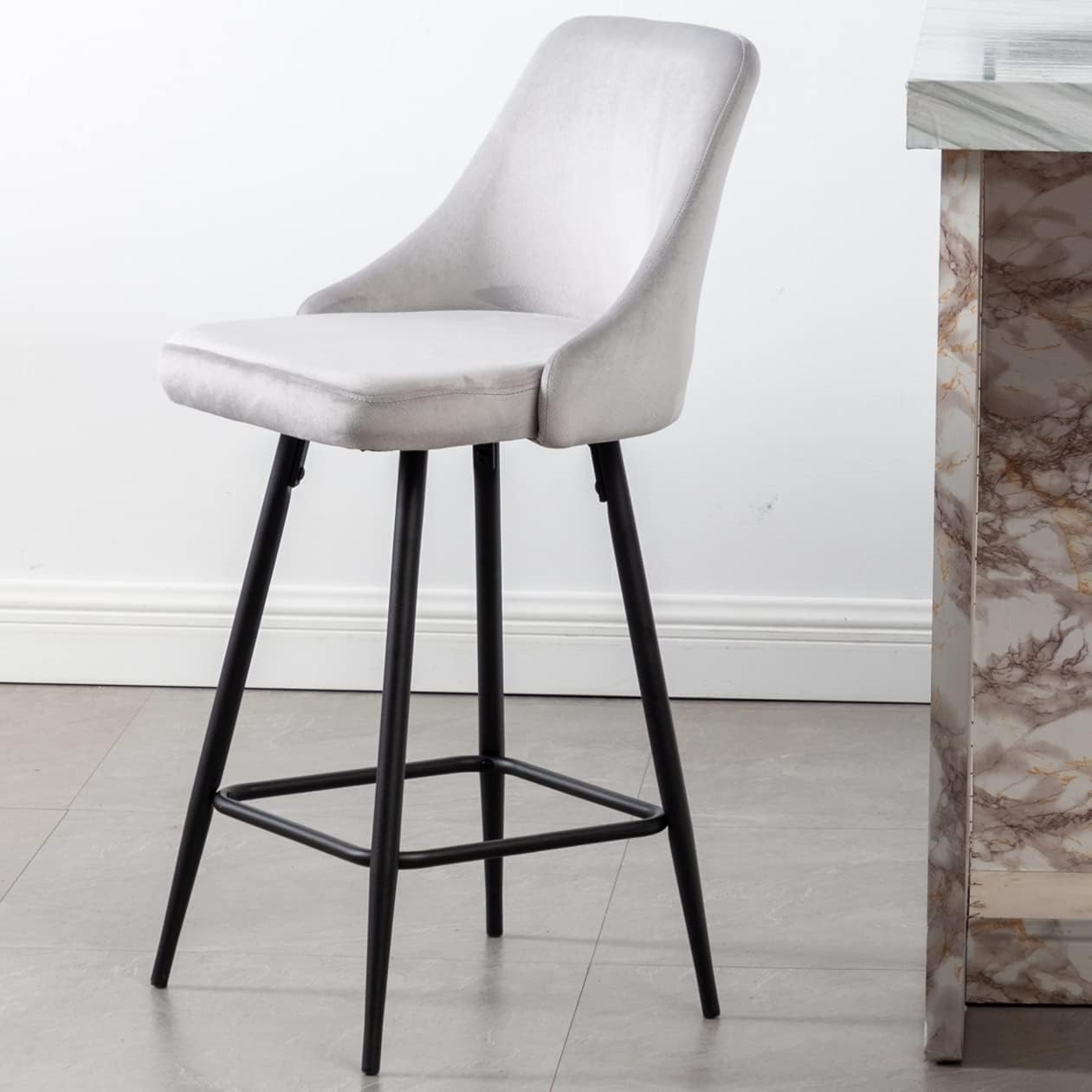 BTEXPERT® Set of 2, Premium upholstered Dining 25" High Counter Back Stool Bar Chairs, barstools Pack Gray Velvet
