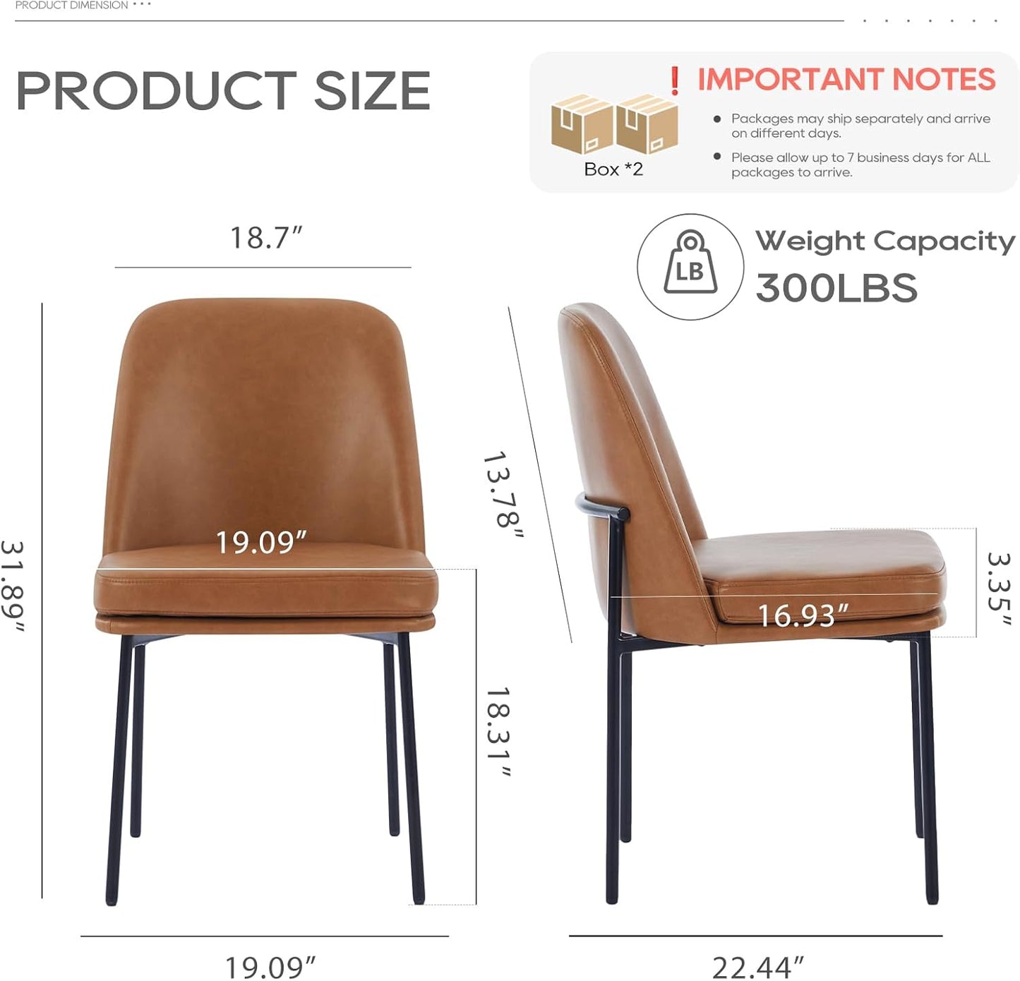 COLAMY Modern Dining Chairs Set of 4, Faux Leather Upholstered Kitchen Chairs with Curved Back & Metal Legs, Mid-Century Dining Room Chair (Brown)